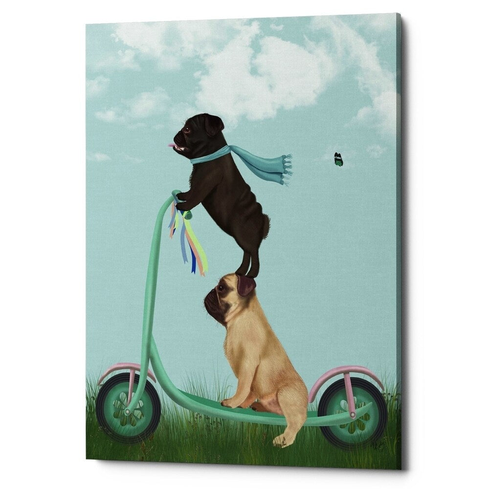 Porch Den Pug Scooter By Fab Funky Giclee Canvas Wall Art