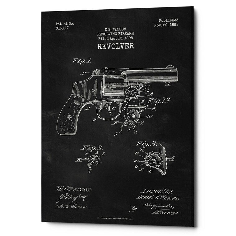 Epic Graffiti Revolver Blueprint Patent Chalkboard Giclee Canvas Wall Art 12 X 18