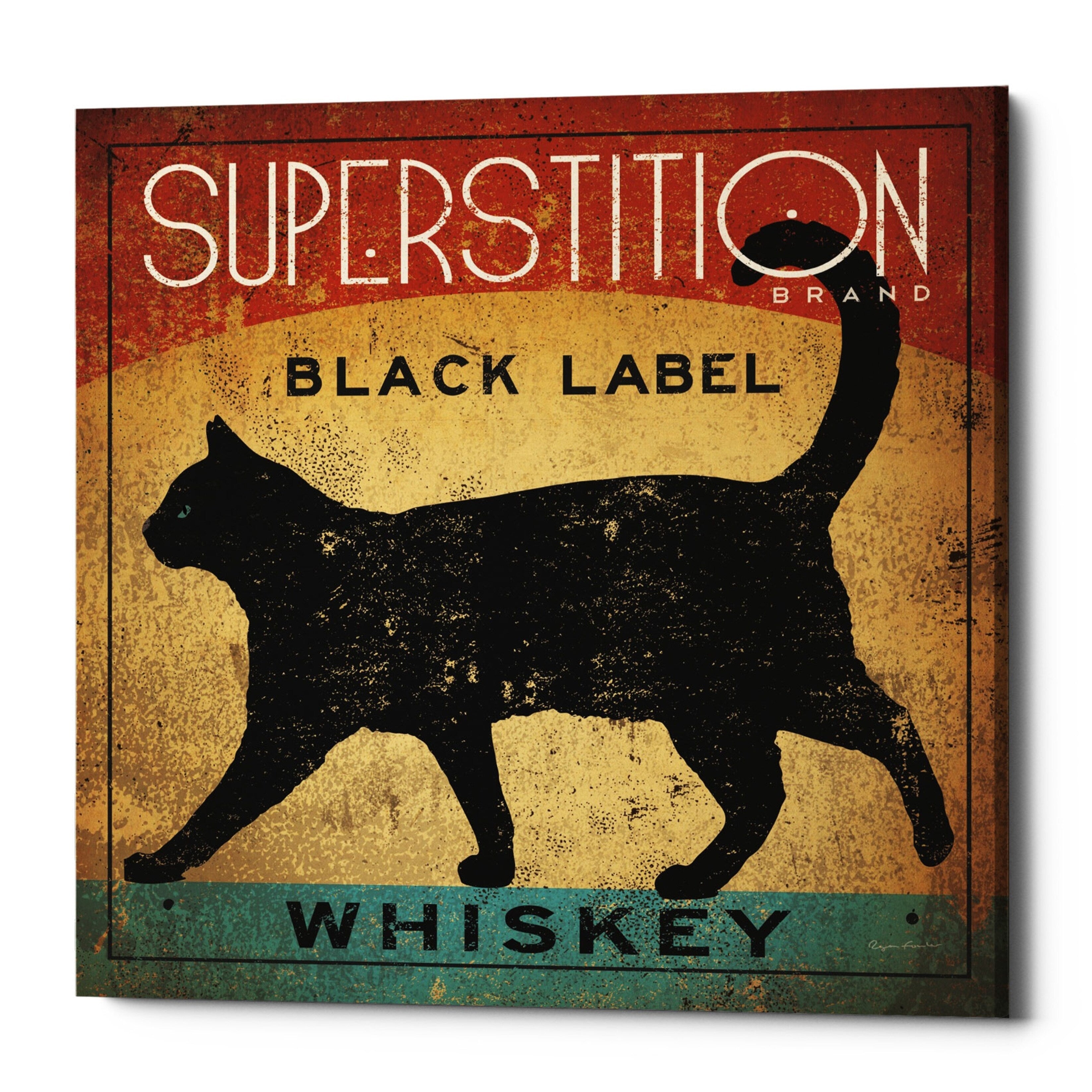 Epic Graffiti Superstition Black Label Whiskey Cat By Ryan Fowler Giclee Canvas Wall Art 12 X12