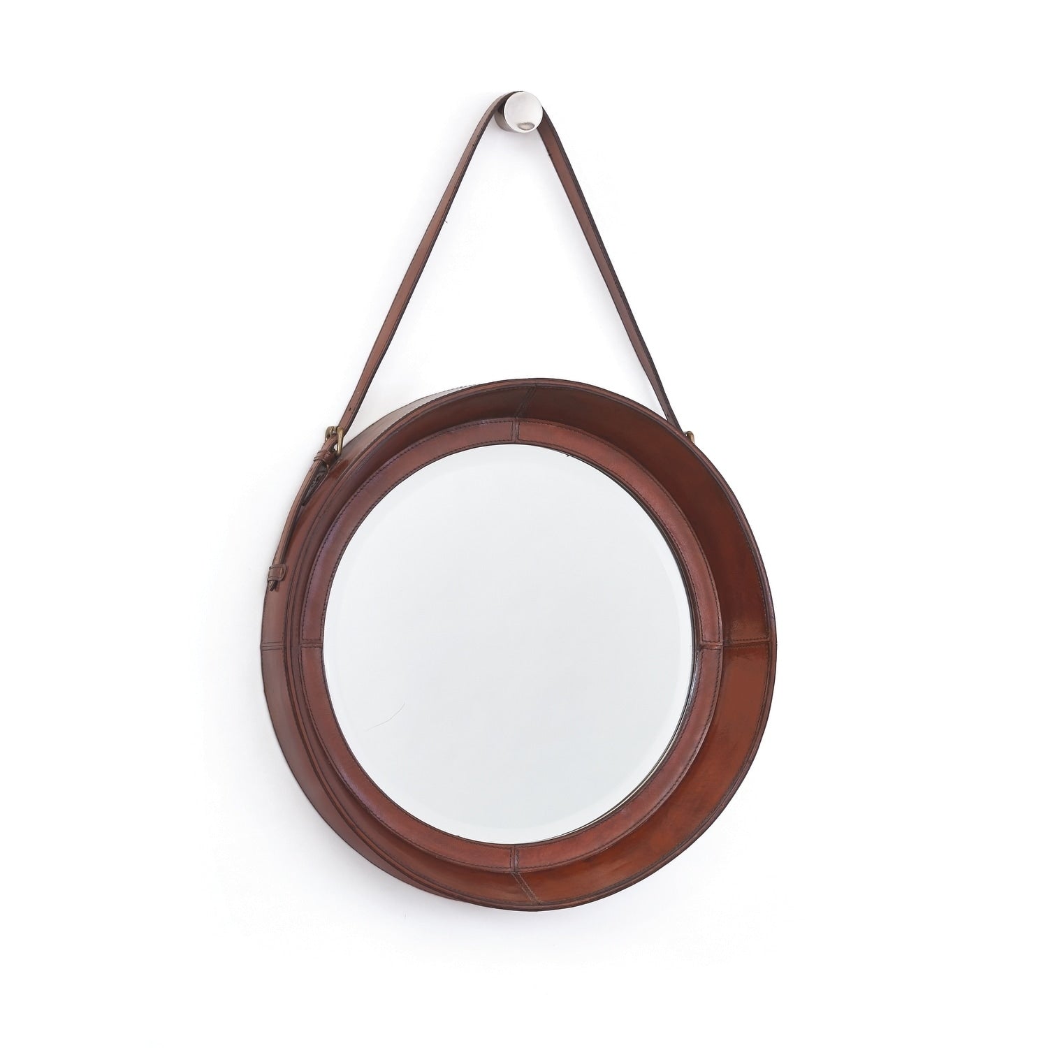 Equestrian Natural Leather And Brass Mirror