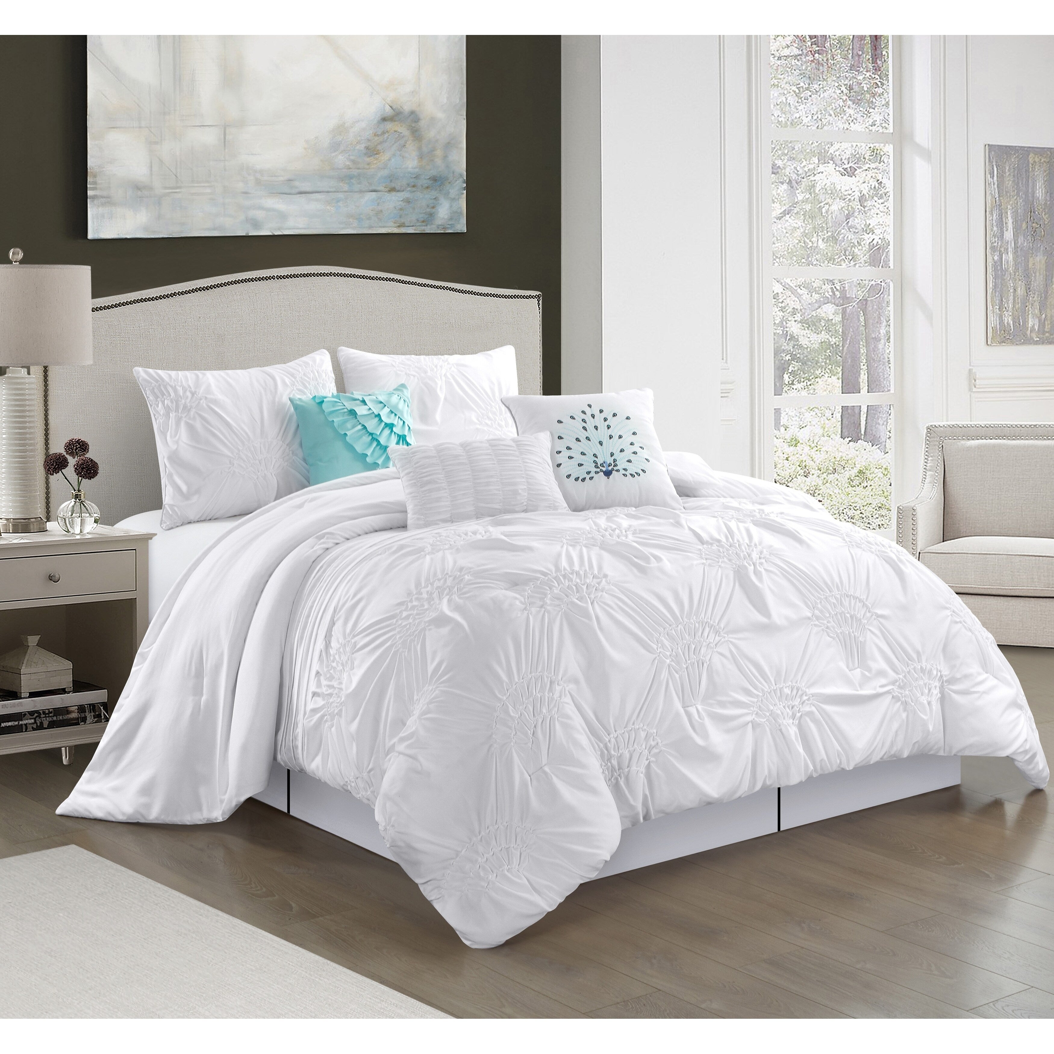 Porch Den Summerview Pleated Microfiber 7 Piece Comforter Set