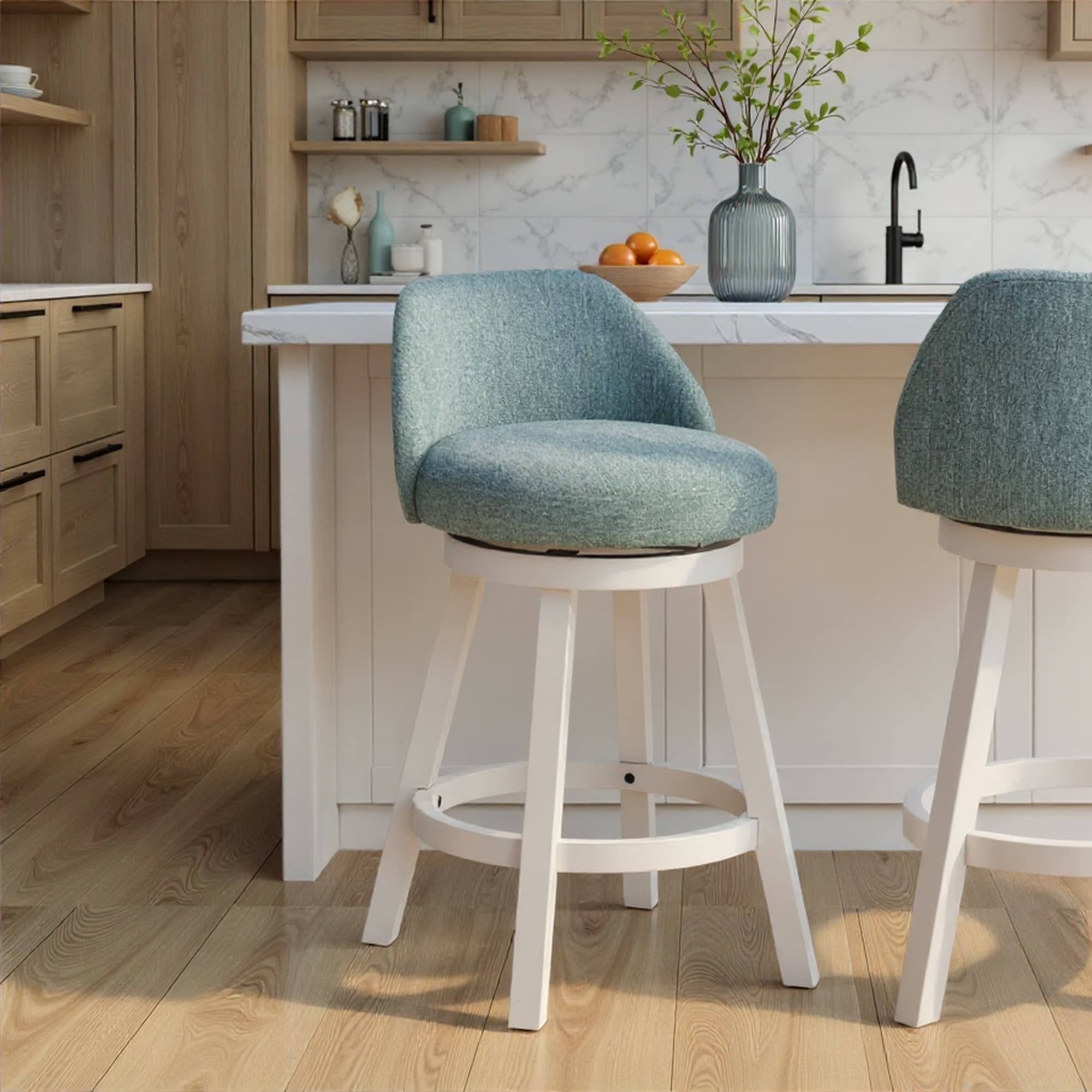 Erika Upholstered Swivel Bar Stool Counter Height Barstool With Fabric Seat