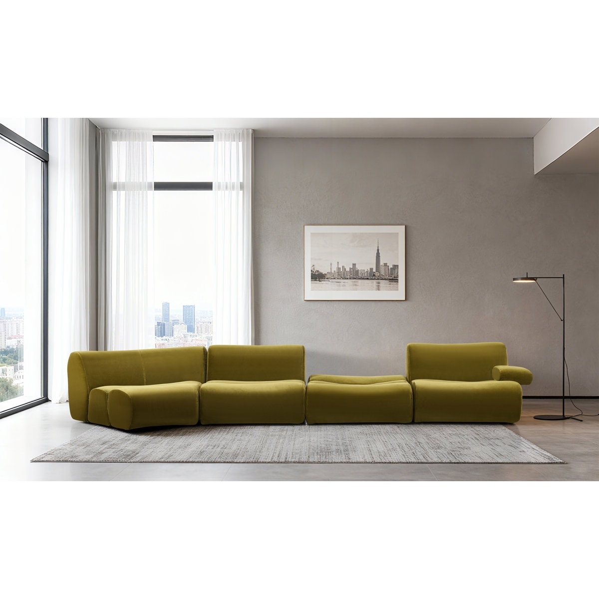 Ernest Premium Satin Velvet Modular 4Pc Sectional Sofa