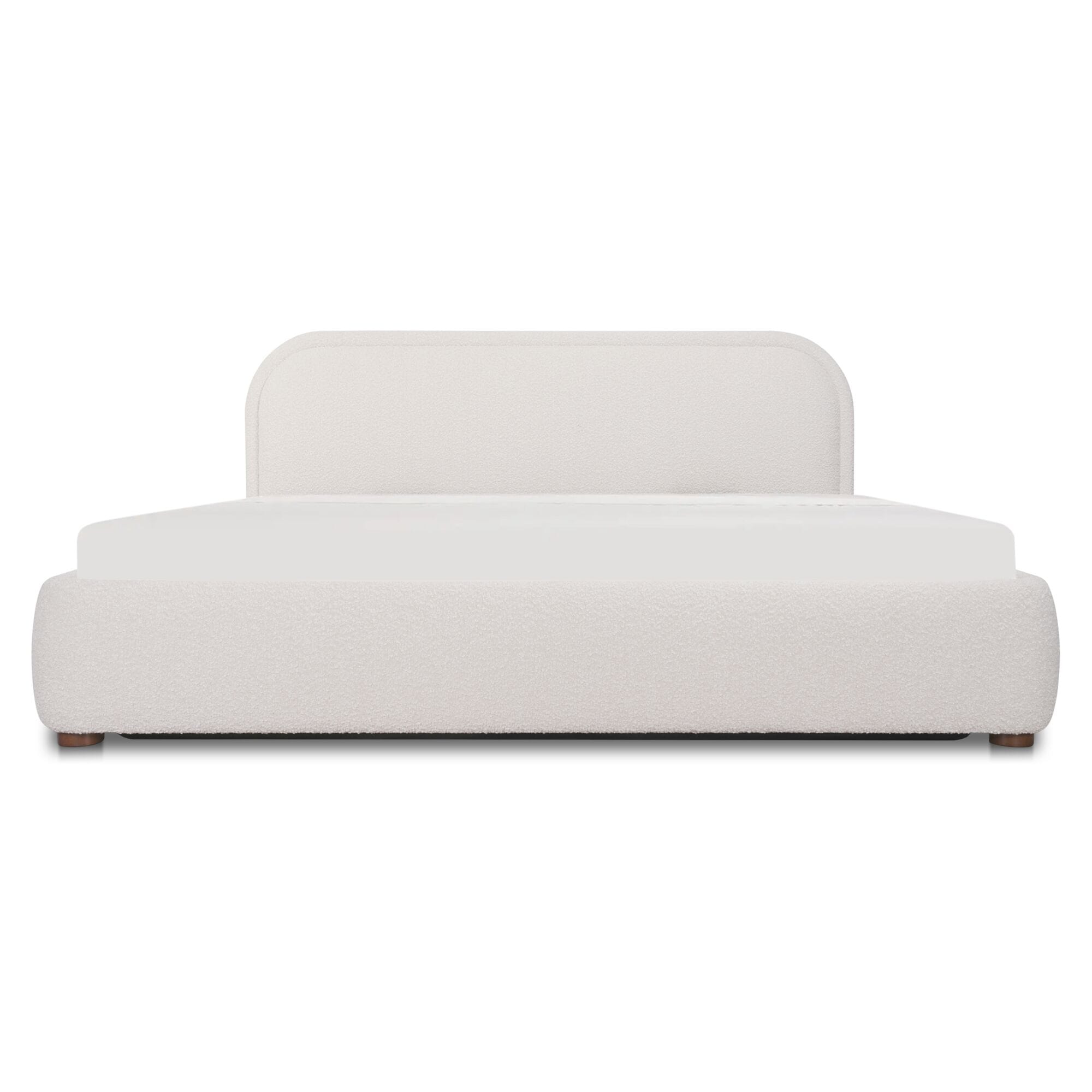 Eros Twin Bed Polyester Blend Rounded Headboard Boucl Look Upholstery Curved Frame Foam Padding Light Brown