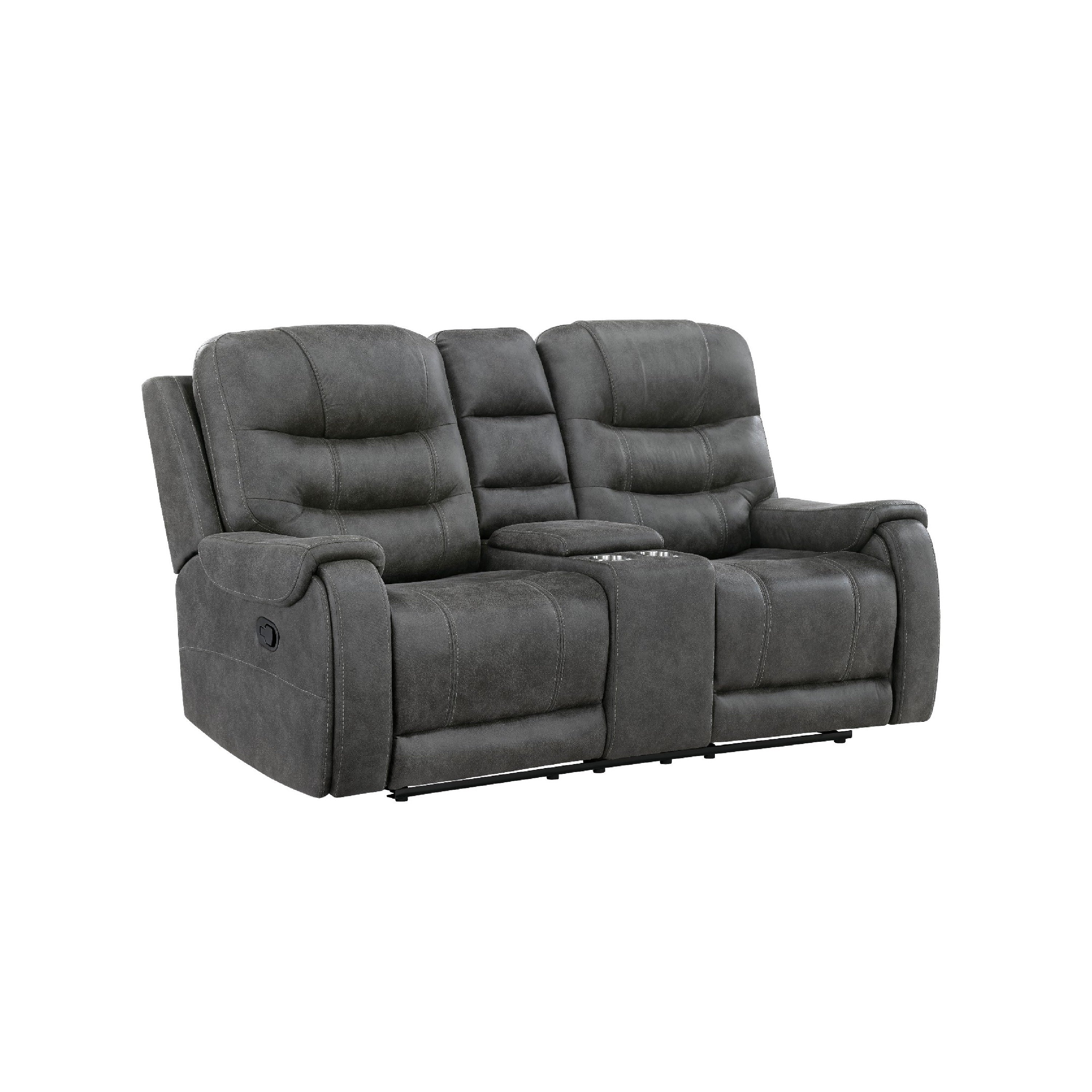 Erron Manual Reclining Loveseat W Console Cupholders Dark Gray Microfiber