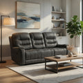 Erron Manual Reclining Sofa 3 Seater Dark Gray Polished Microfiber