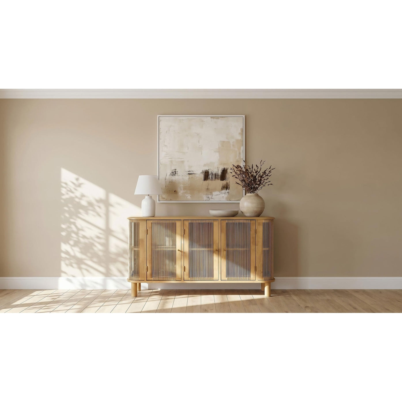Ervine 3 Door Rope Panel Sideboard Accent Storage Cabinet Natural