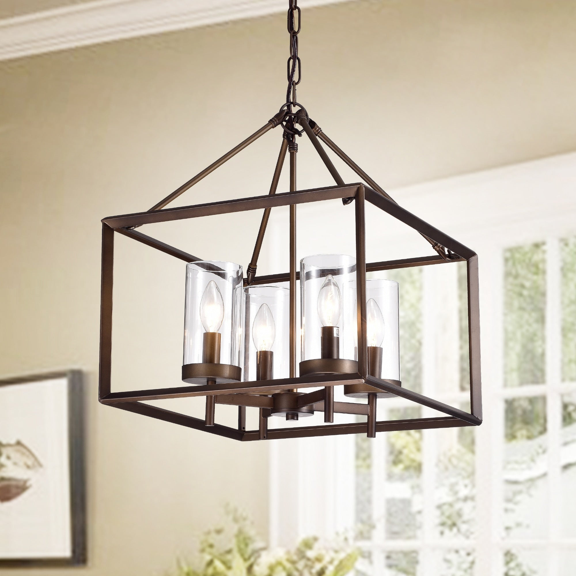 Esich Antique Bronze 4 Light Pendant With Glass Shades
