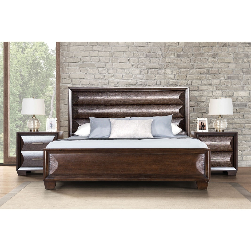Espresso Finish Solid Wood Bedroom Set Transitional 3Pc