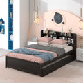 Espresso Full Size Platform Bed Frame With Trundle Bookcase Headboard