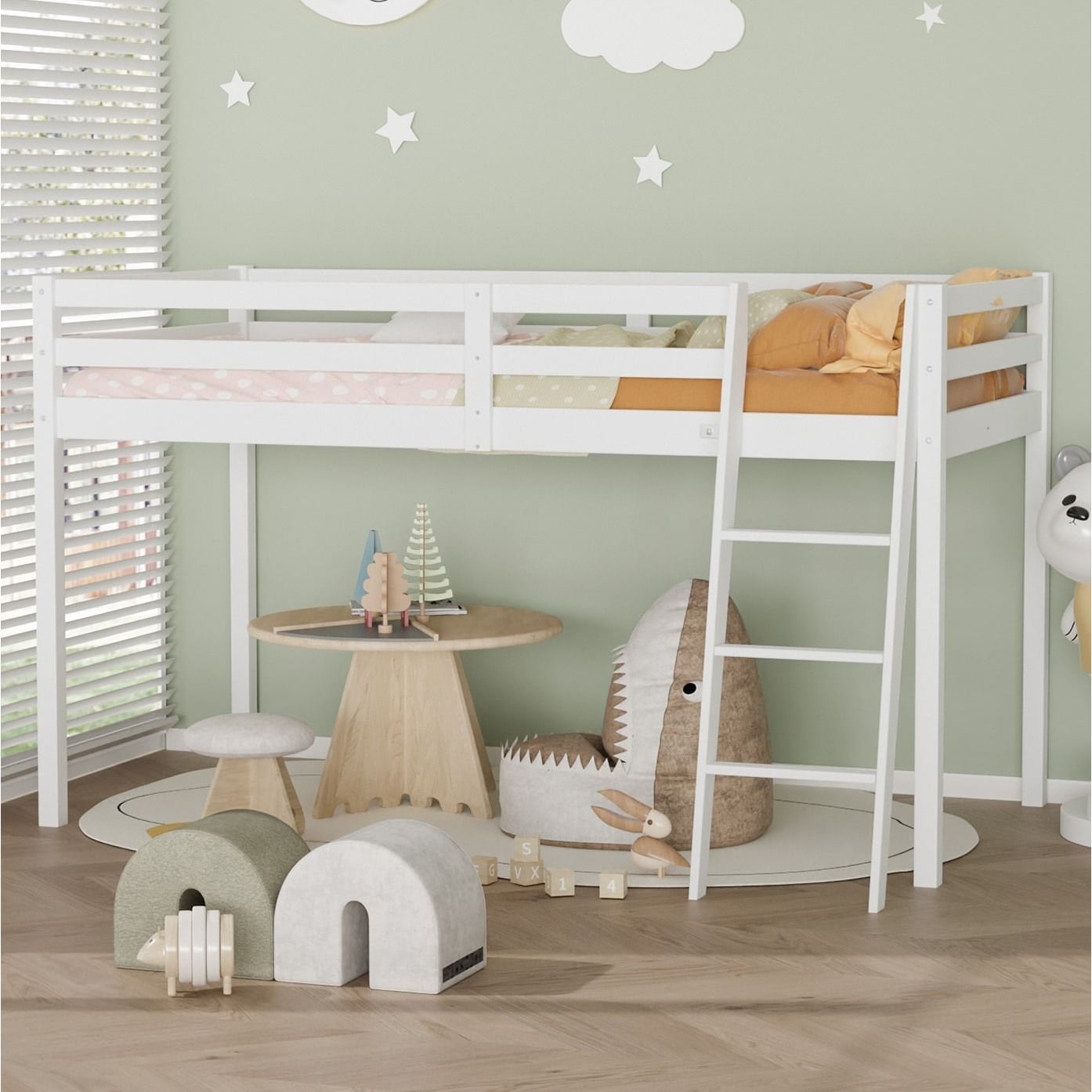Espresso Wood Junior Loft Bed With Stairs For Adults Kids And Young Teens