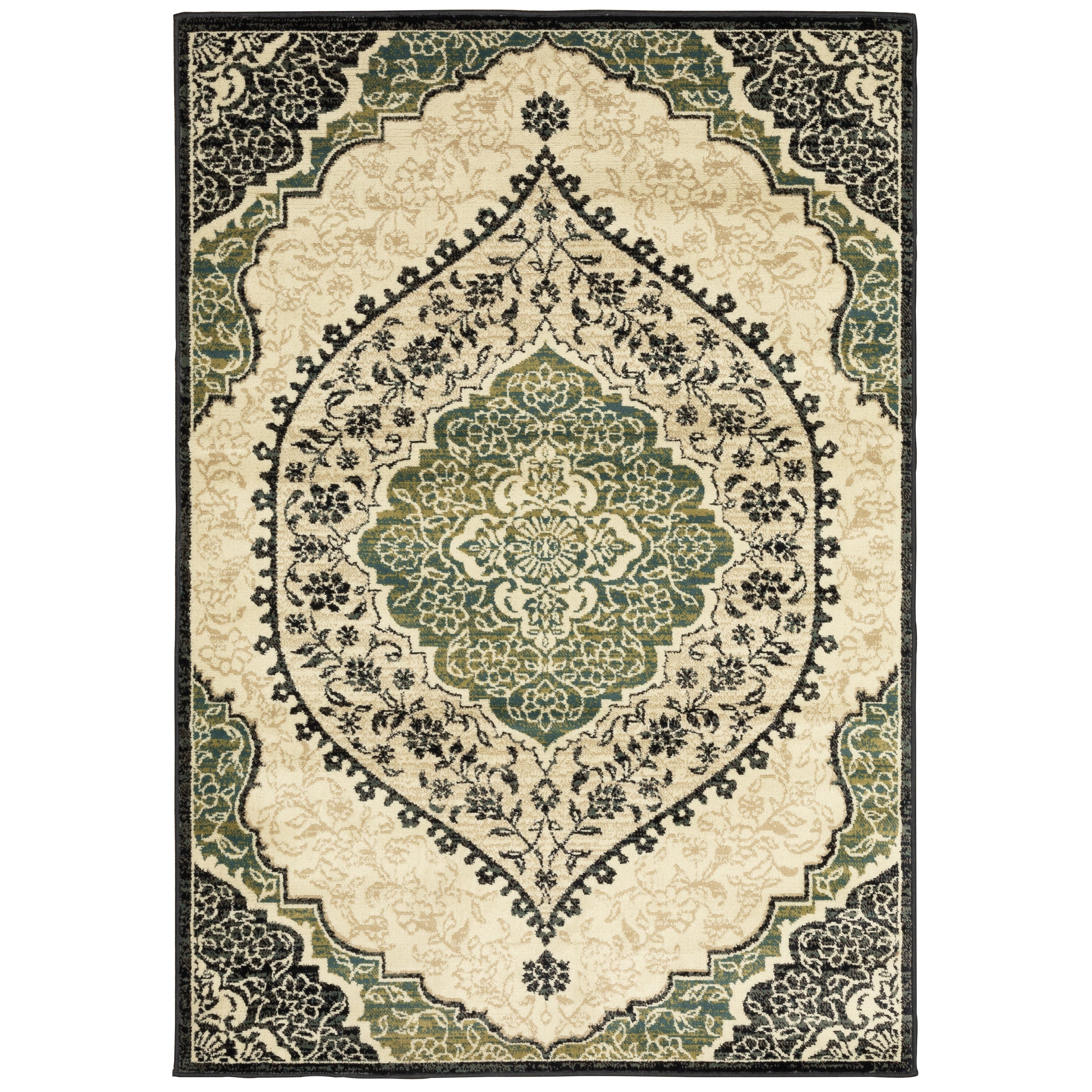 The Curated Nomad Prentiss Overscale Medallion Ivory Navy Area Rug