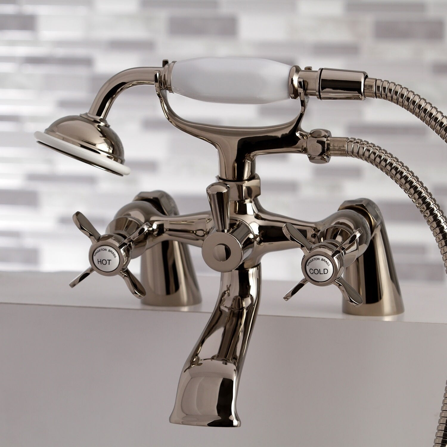 Essex Clawfoot Tub Faucet With Hand Shower In Antique Brass