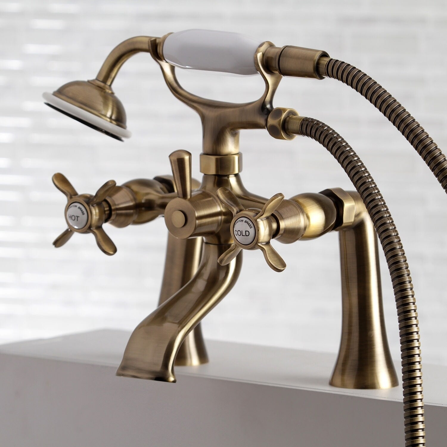 Essex Clawfoot Tub Faucet With Hand Shower In Antique Brass