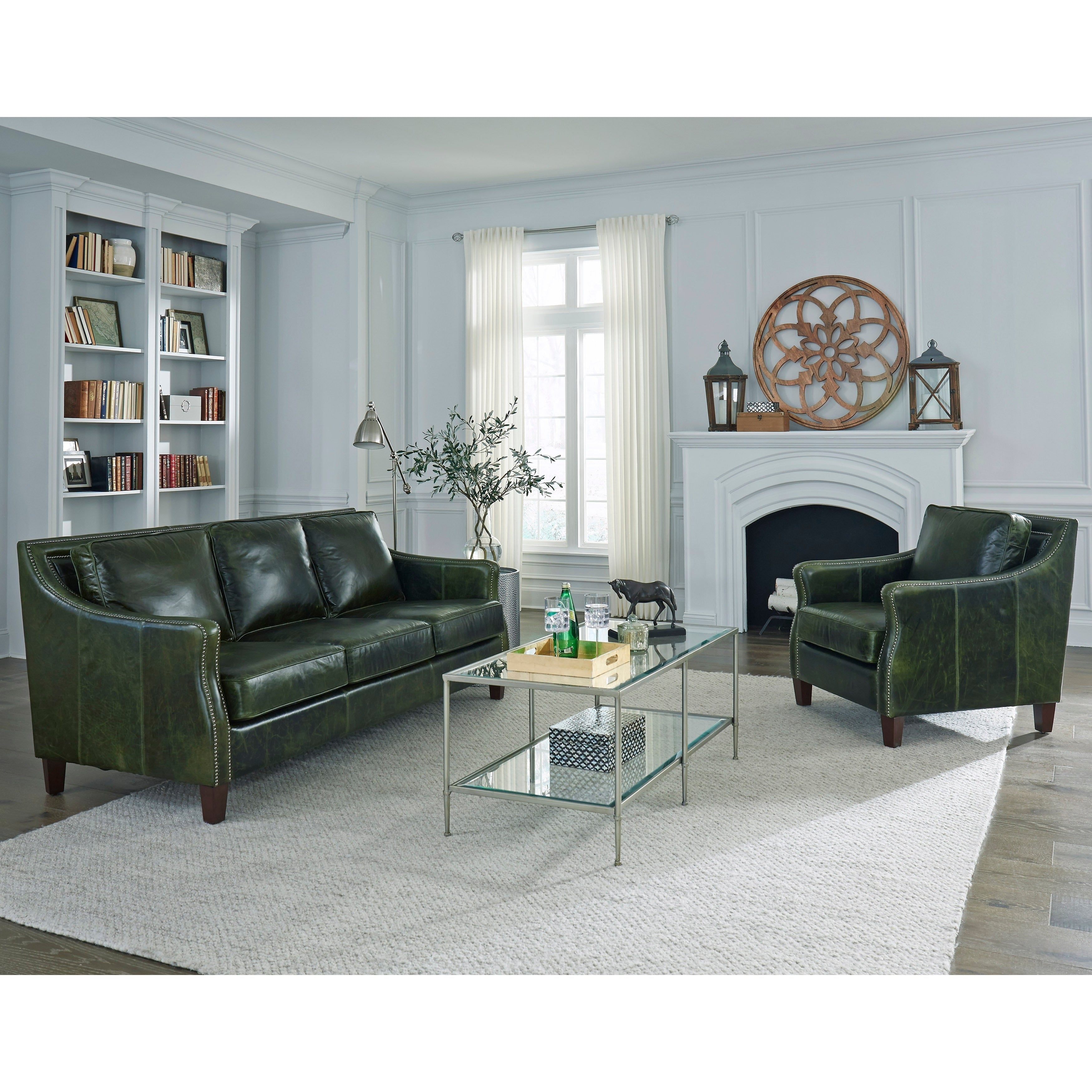 Essex Distressed Green Top Grain Leather Sofa And Chair