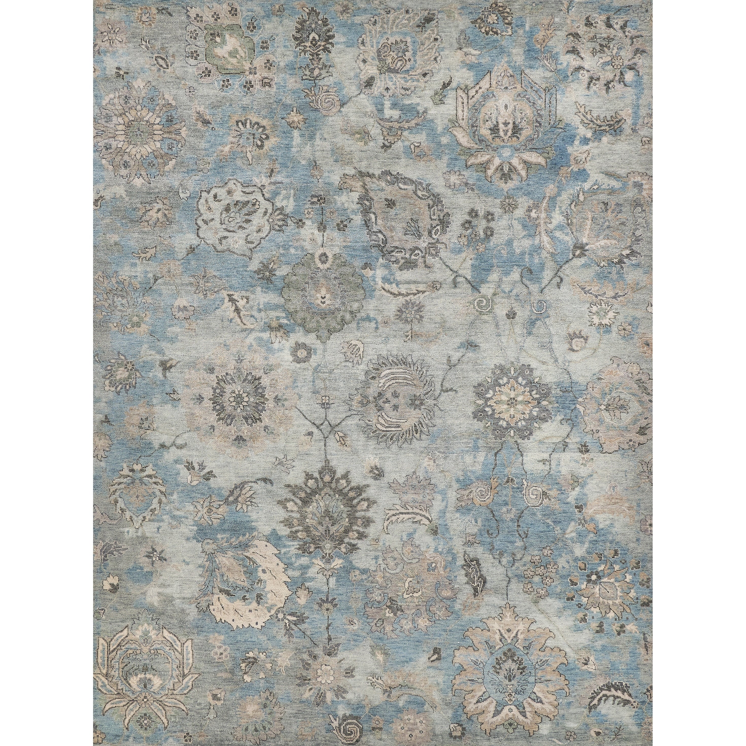 Essex Hand Knotted New Zealand Wool Ivory Light Blue Multi Area Rug