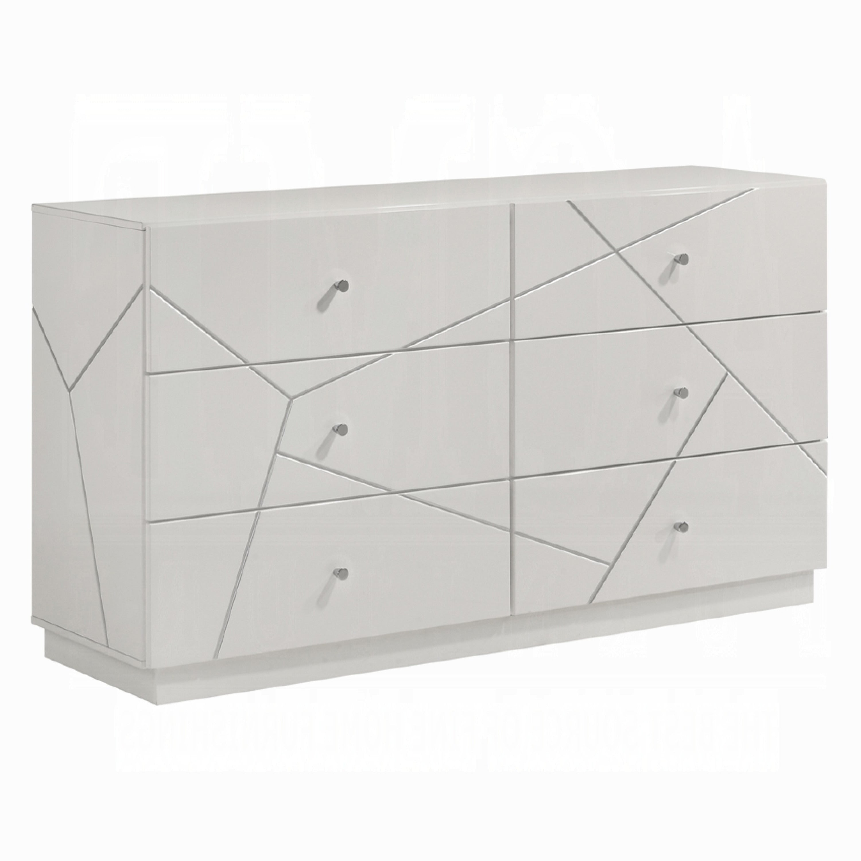 Esy 62 Inch Wide Dresser 6 Drawers Crystal Knobs White Carved Pattern