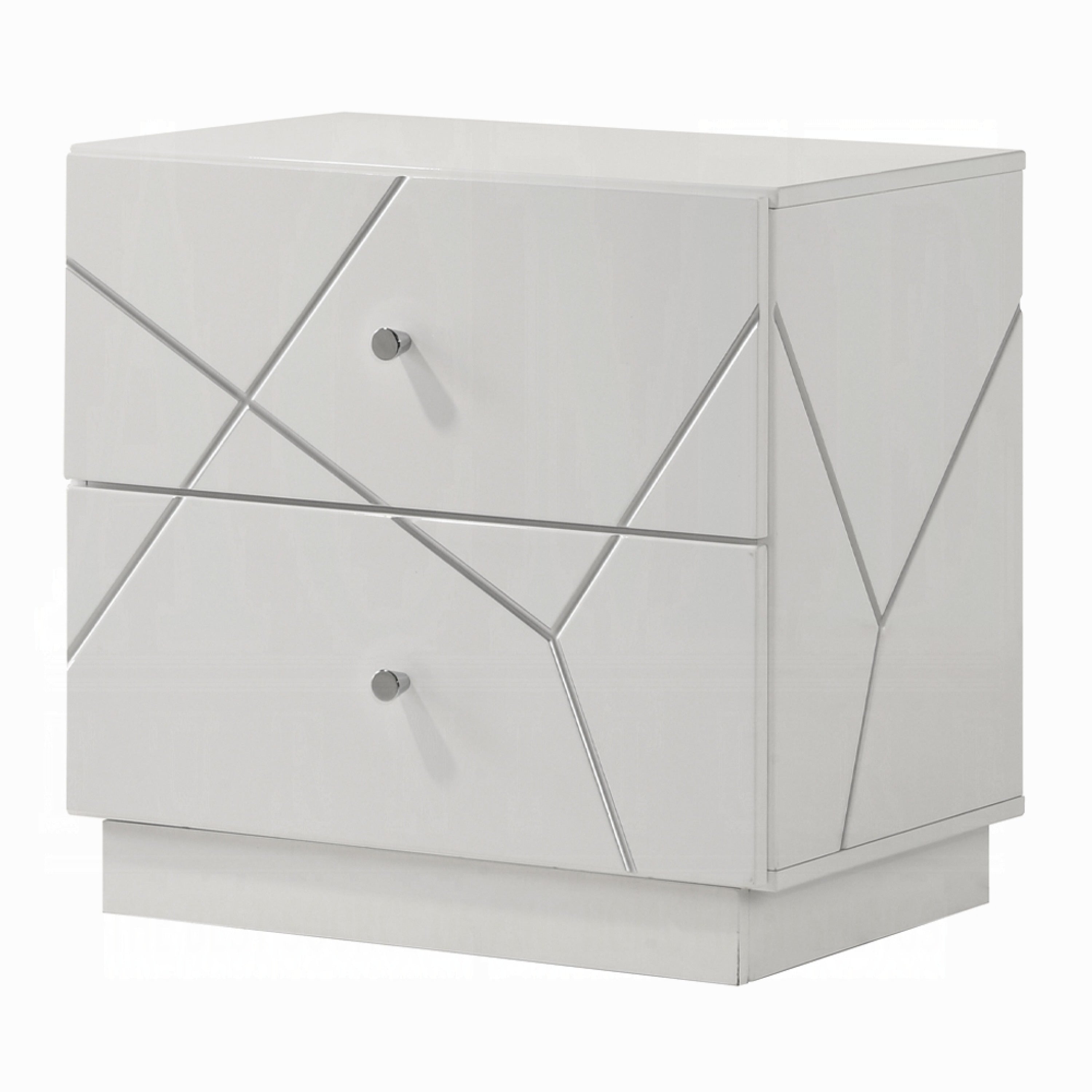 Esy Nightstand 2 Drawers With Crystal Knobs White Carved Pattern