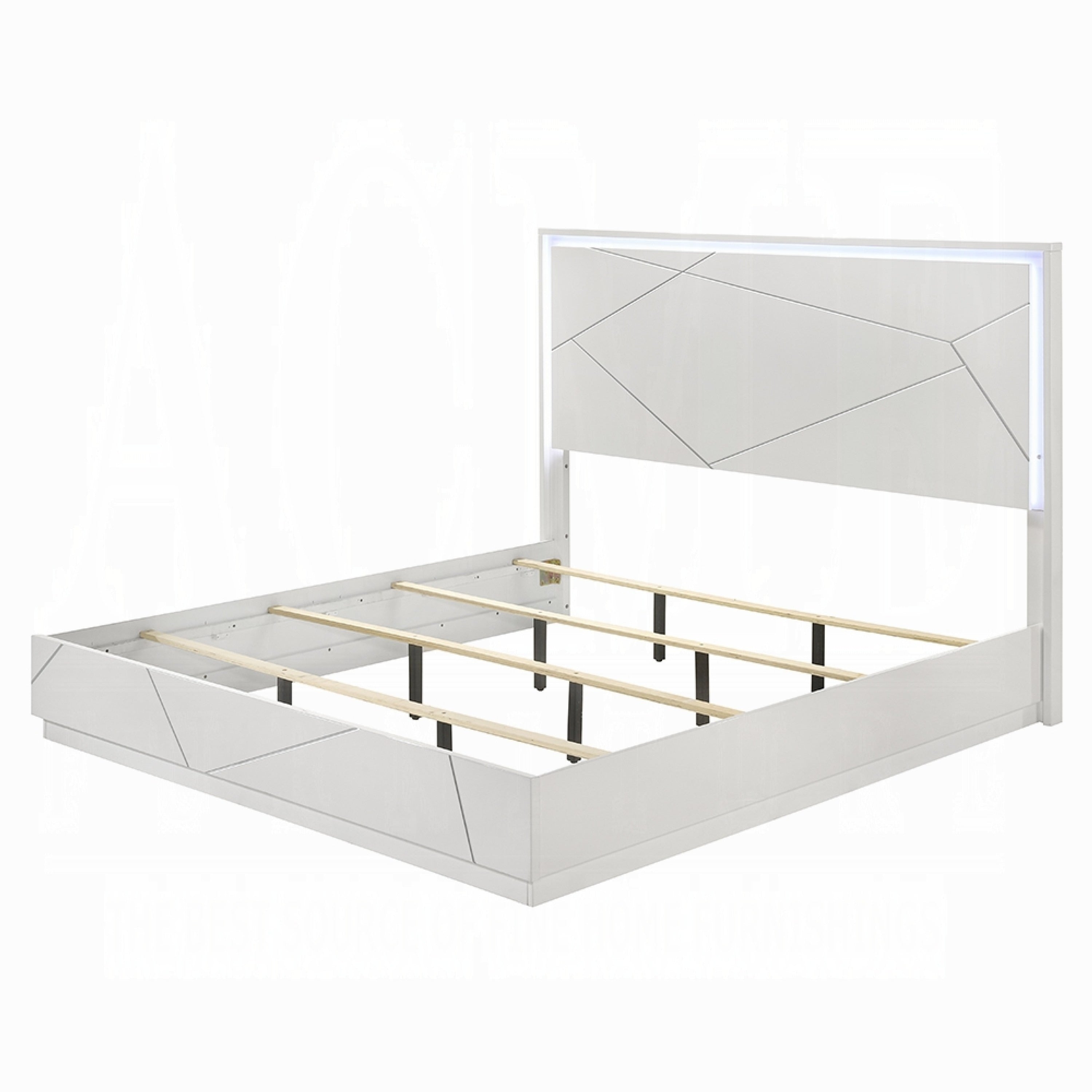 Esy Queen Size Storage Bed With Led Headboard Usb Ports White And Silver