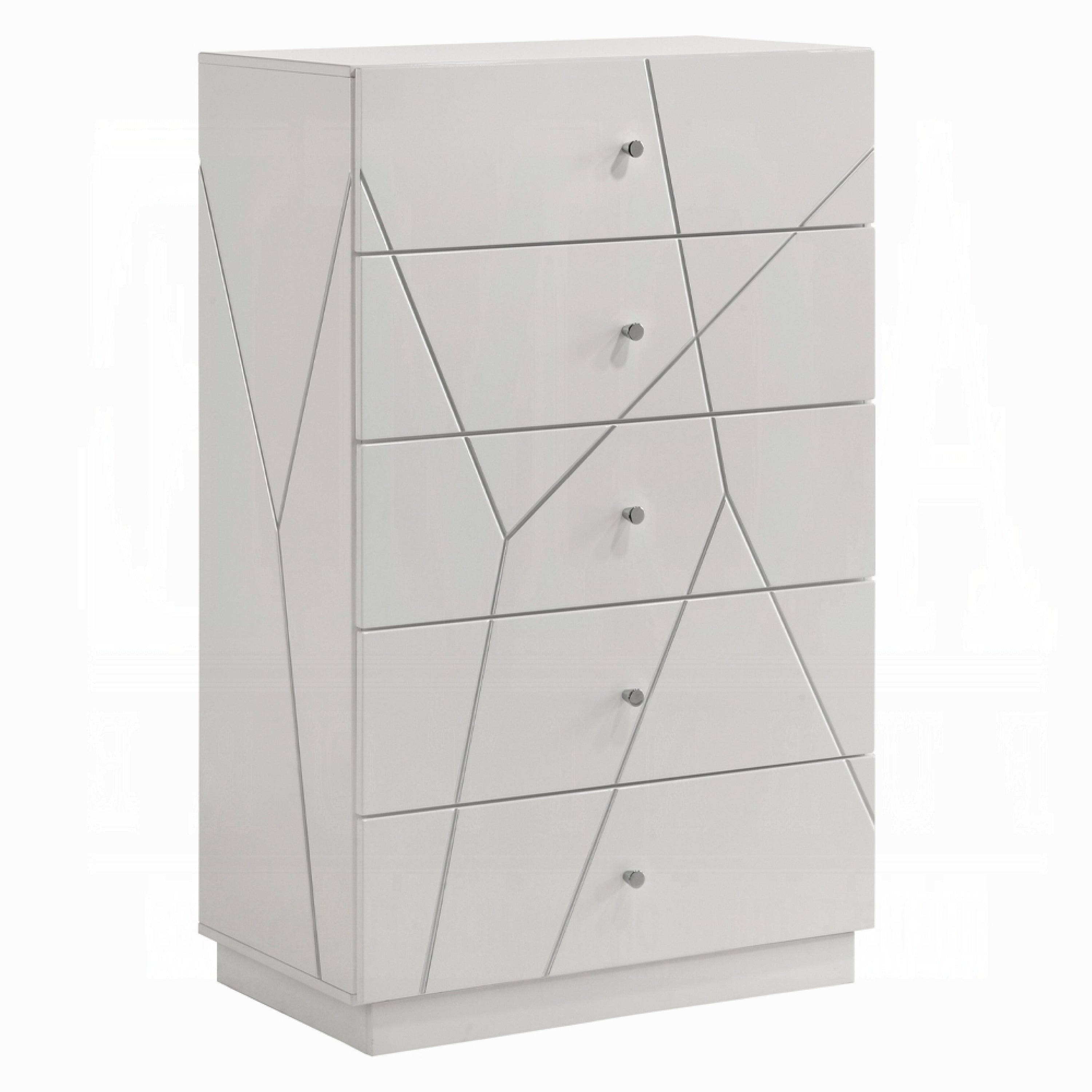 Esy Tall Dresser Chest 5 Drawers Crystal Knobs White Carved Pattern