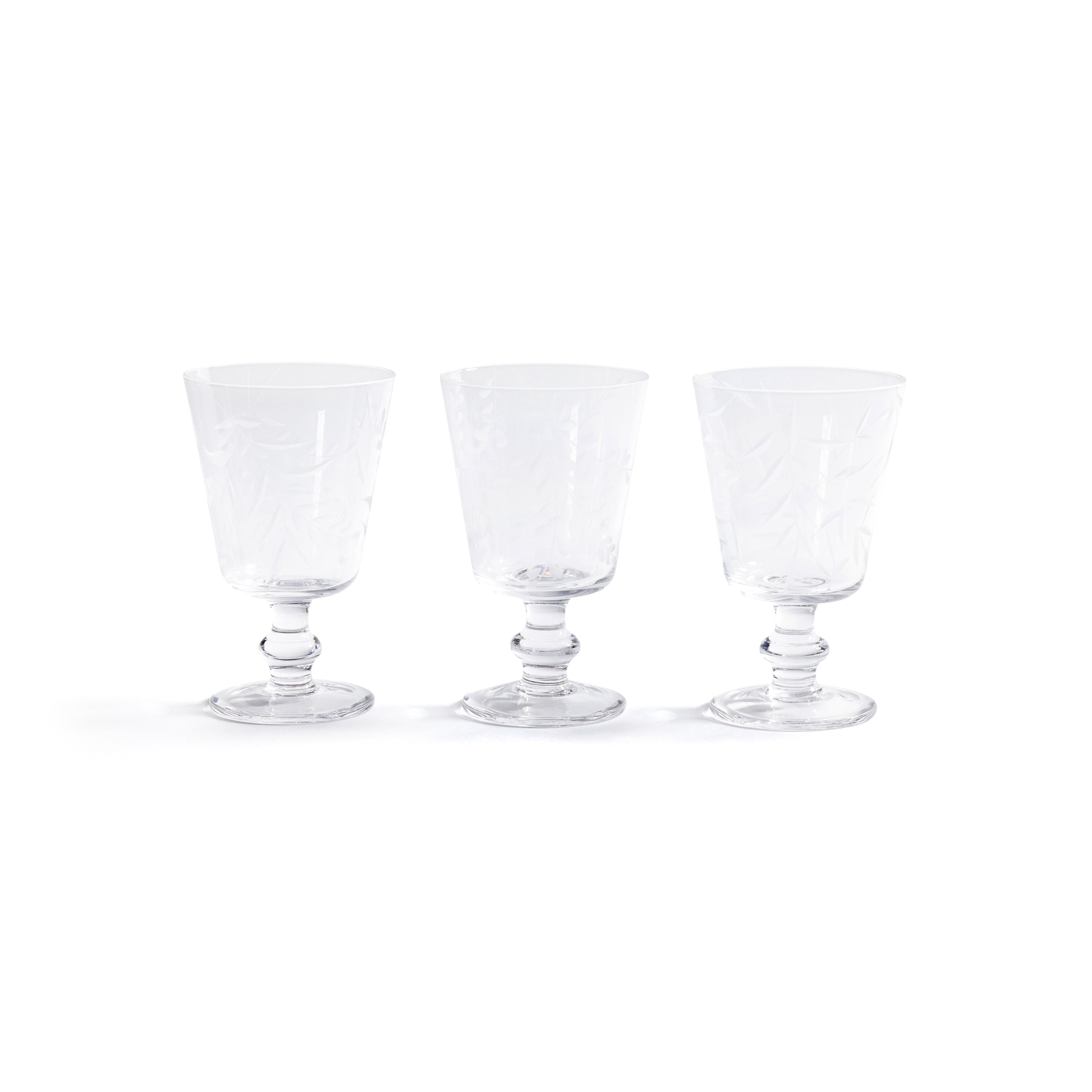Etched All Purpose Goblet Glasses Set Of 3 Assorted
