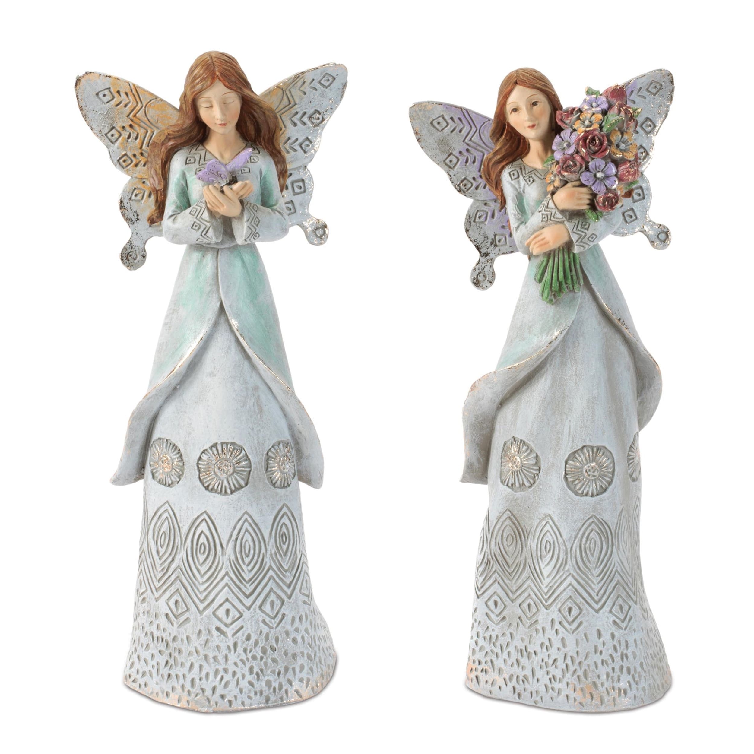 Etched Butterfly Angel Figurine Set Of 2