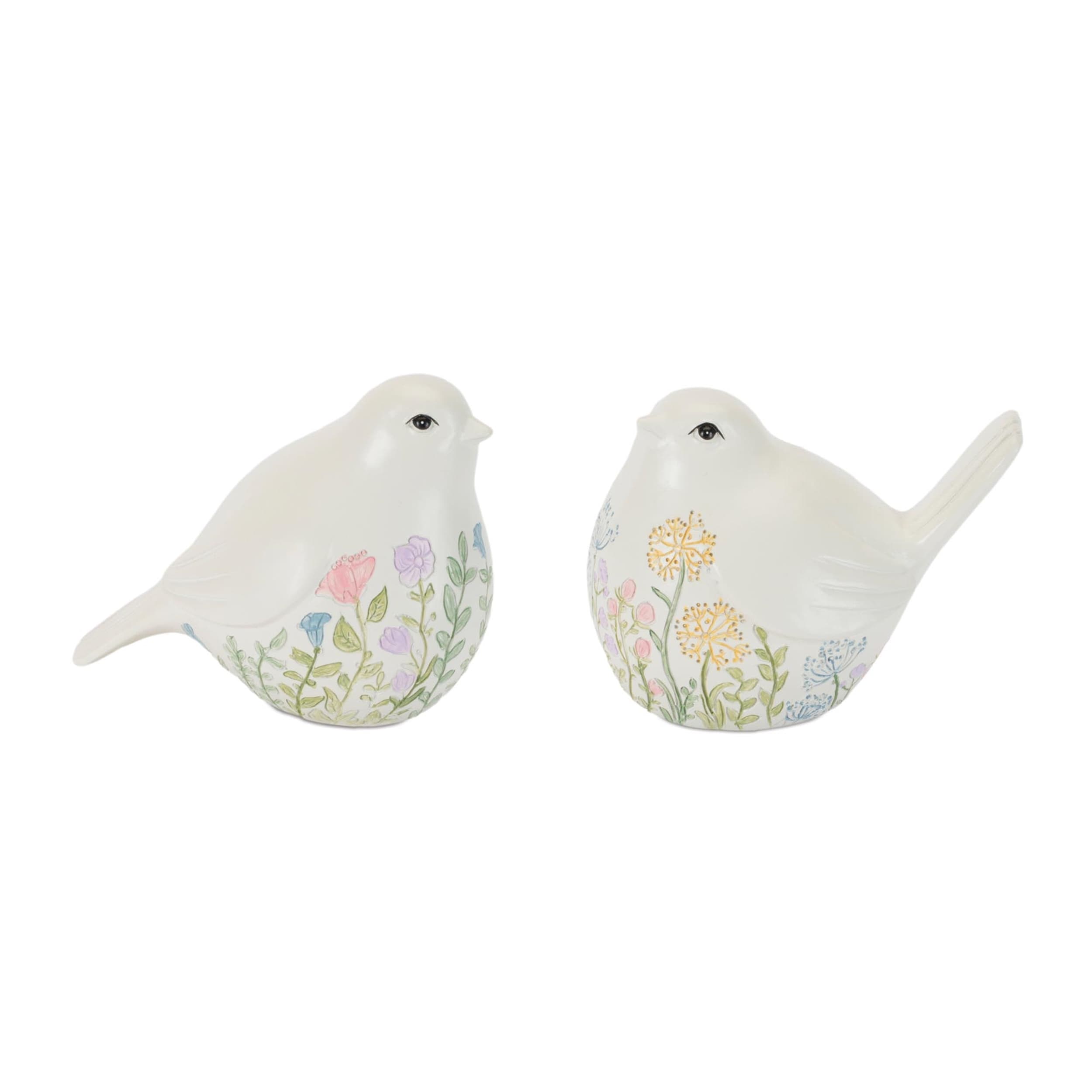 Etched Floral Bird Figurine Set Of 6