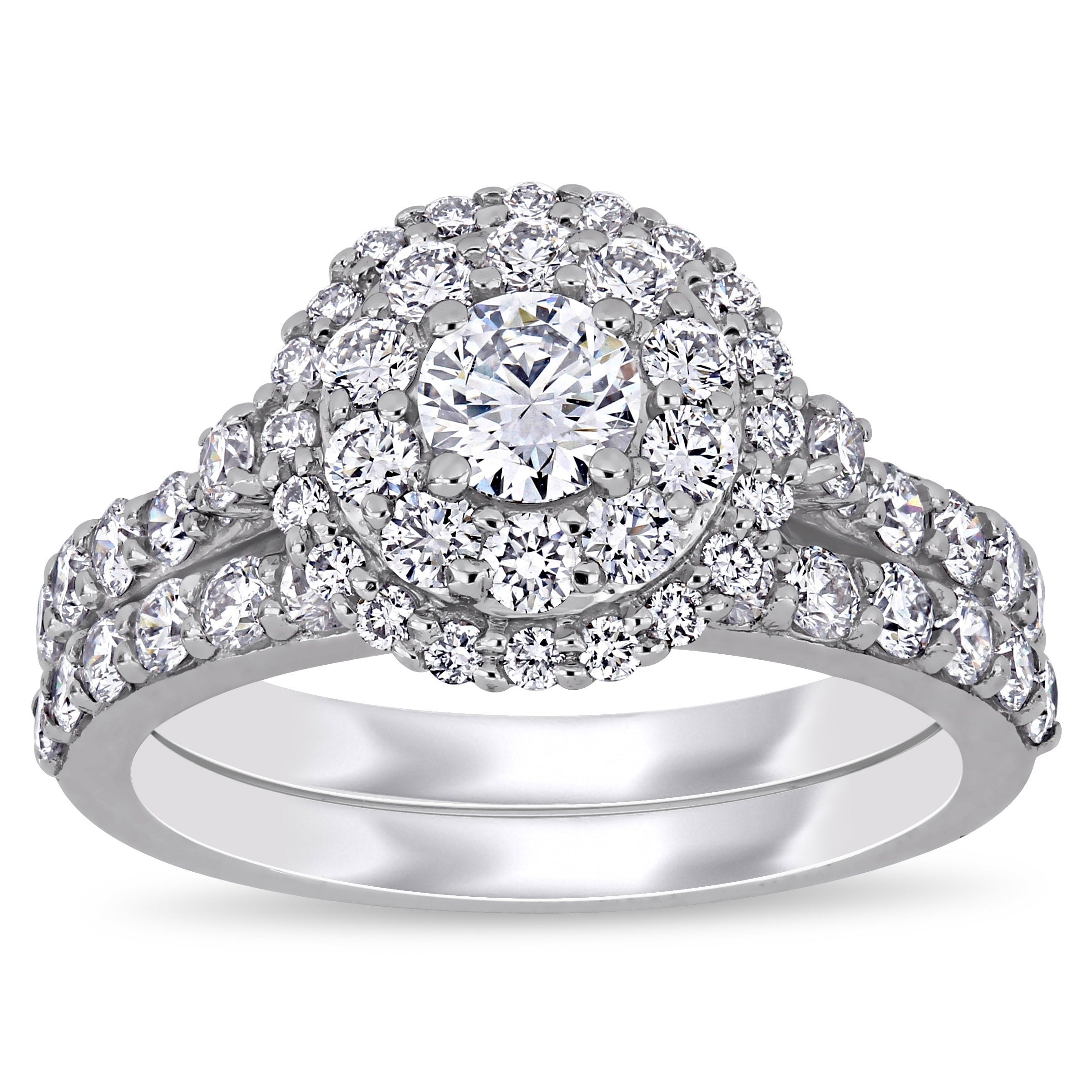 Eternally Yours 1 3 4Ct Tw Lab Created Diamond Double Halo Bridal Ring Set In 14K White Gold