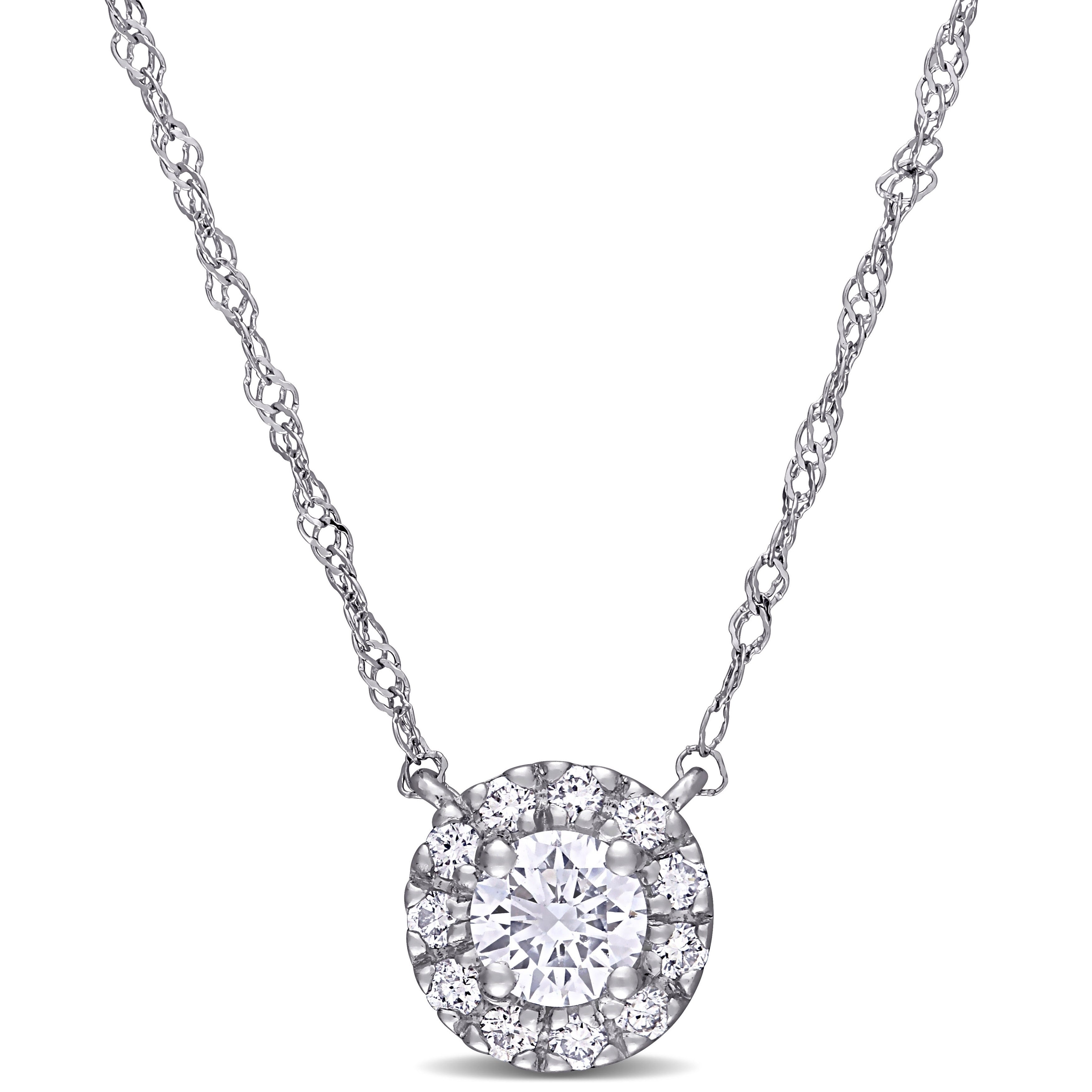 Eternally Yours 3 8Ct Tw Lab Grown Diamond Halo Necklace In 14K White Gold