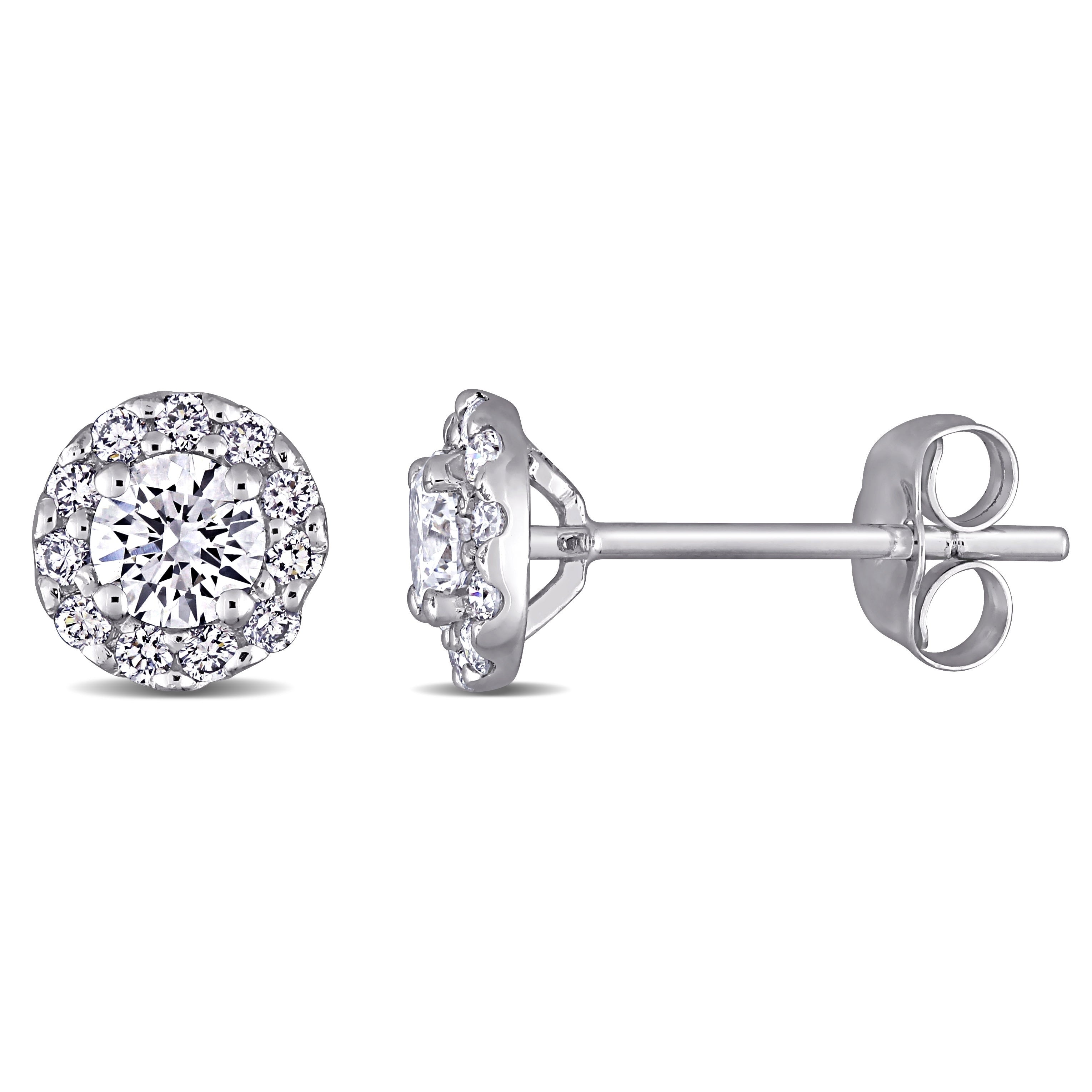Created Forever 3 4Ct Tw Lab Grown Diamond Halo Stud Earrings In 14K White Gold