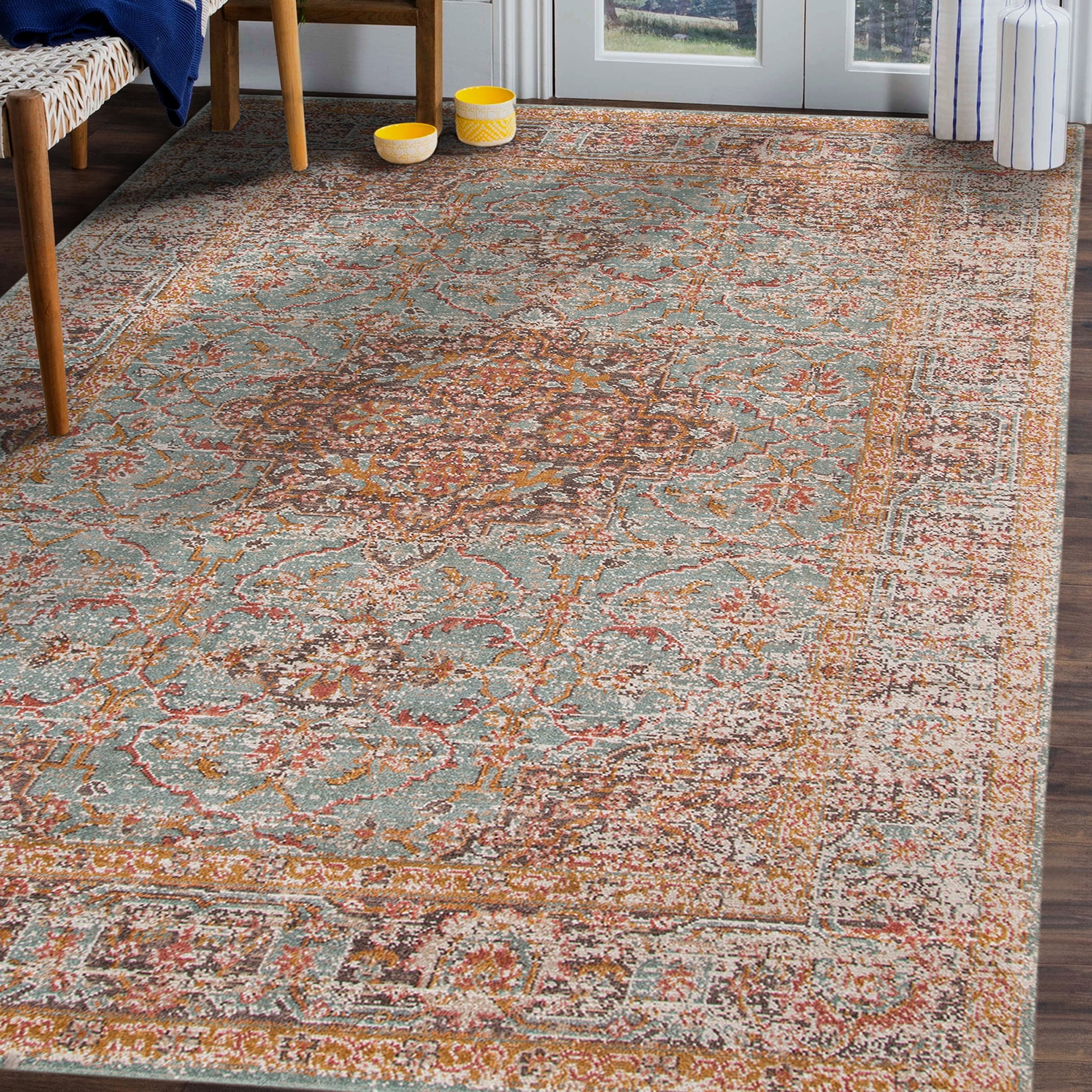 Ethereal Vintage Teal Orange Area Rug 311 X 511