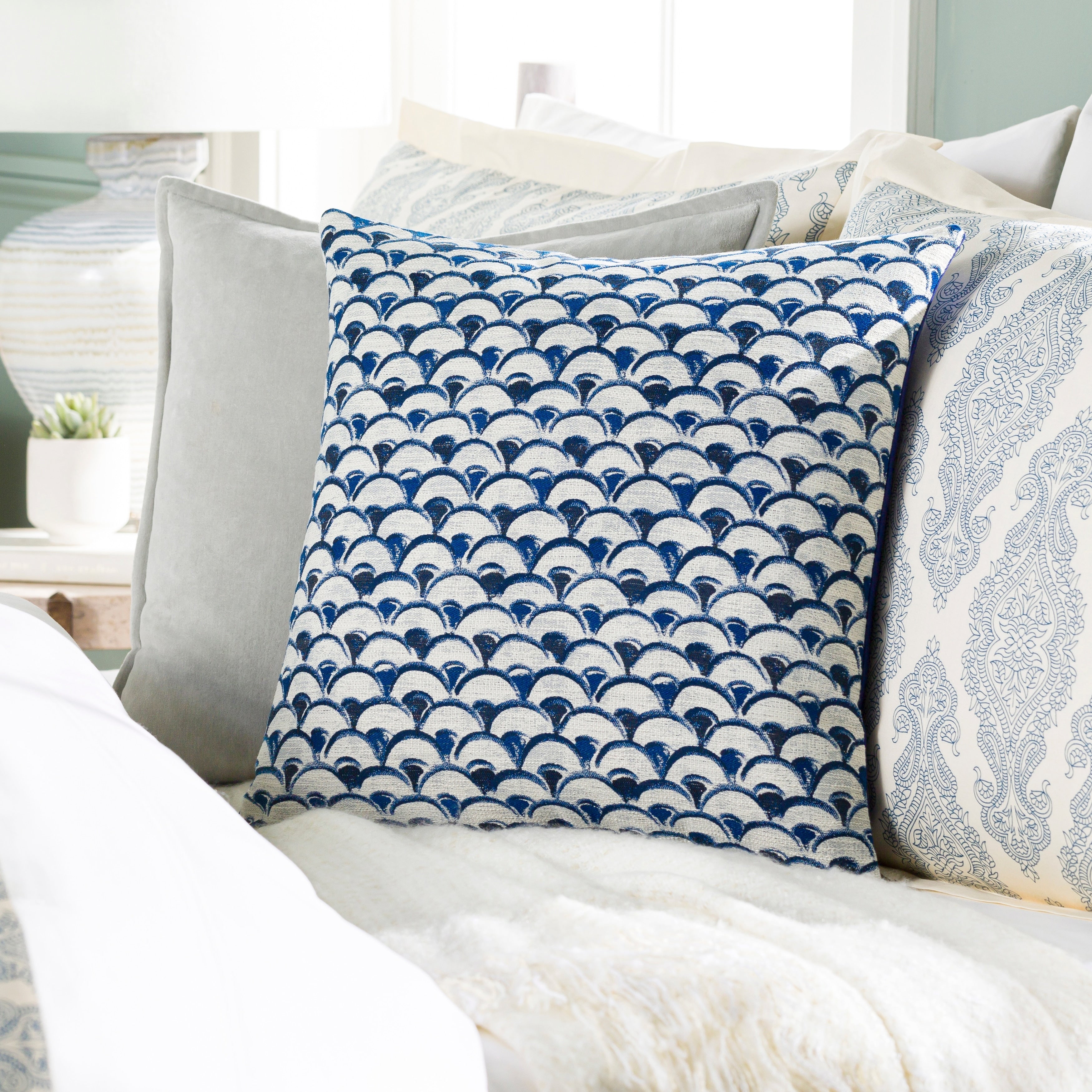 Etta Blue Ivory Classic Scallop Throw Pillow