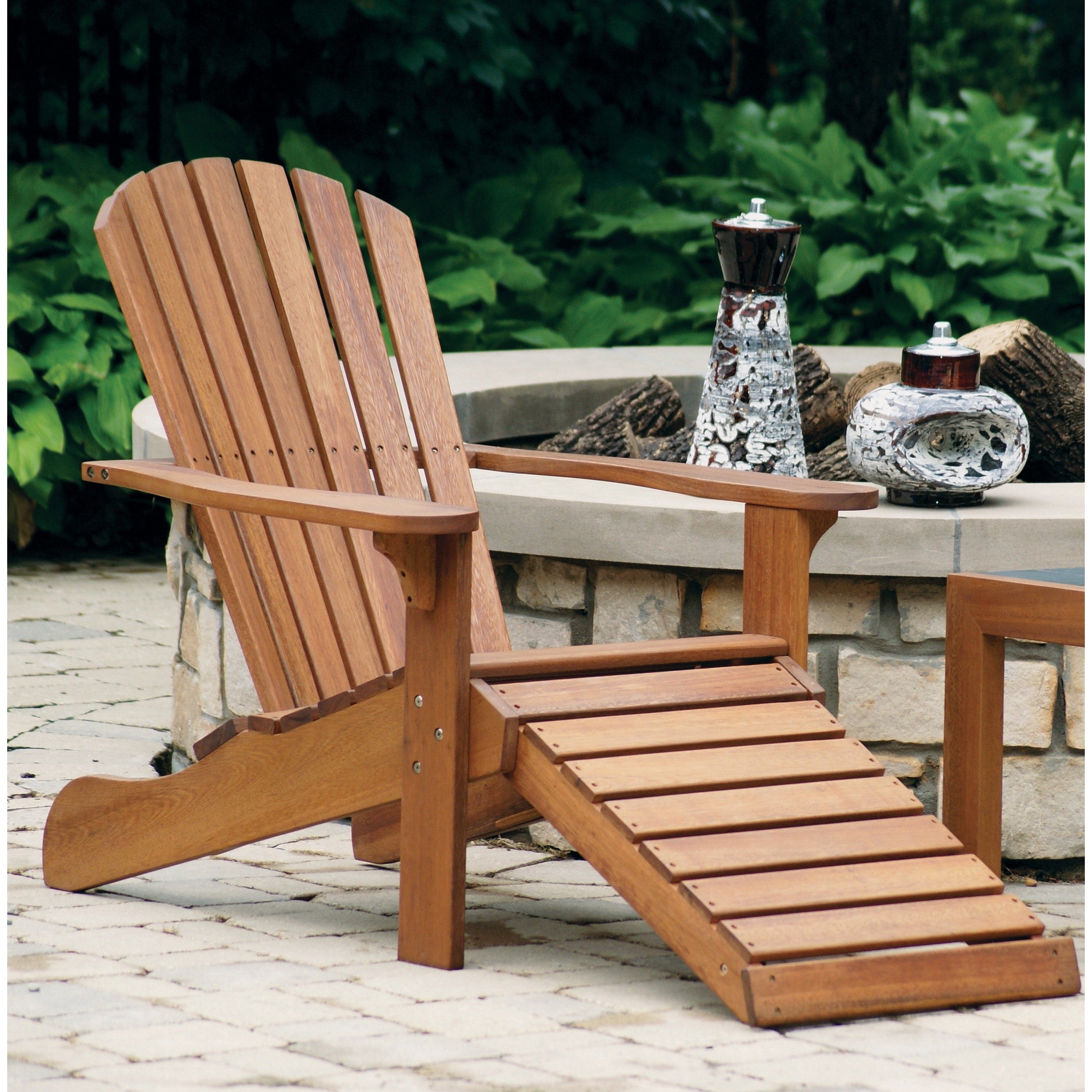 Havenside Home Eilaf Eucalyptus Adirondack Chair With Built In Ottoman