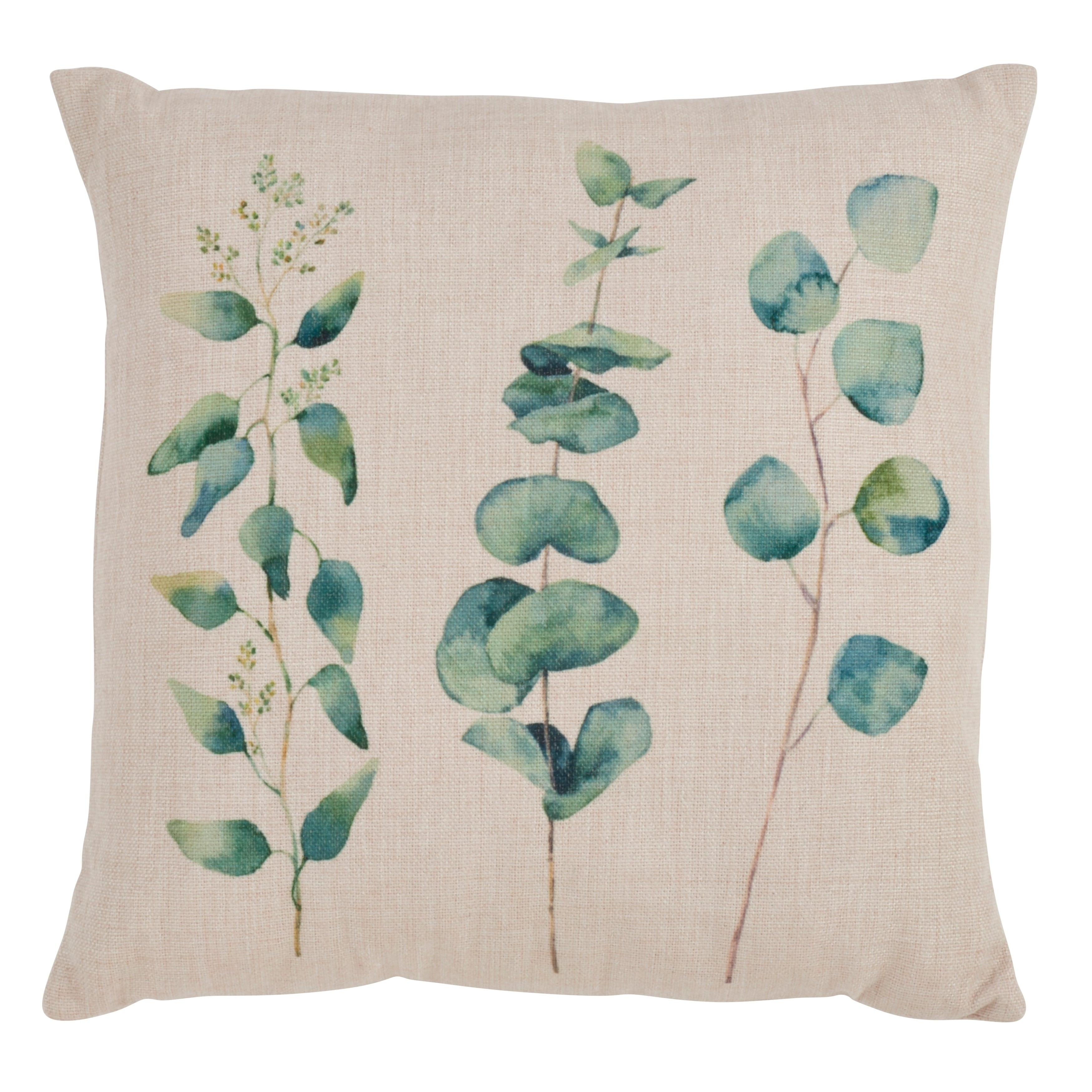 Saro Lifestyle Beige Eucalyptus Print Throw Pillow