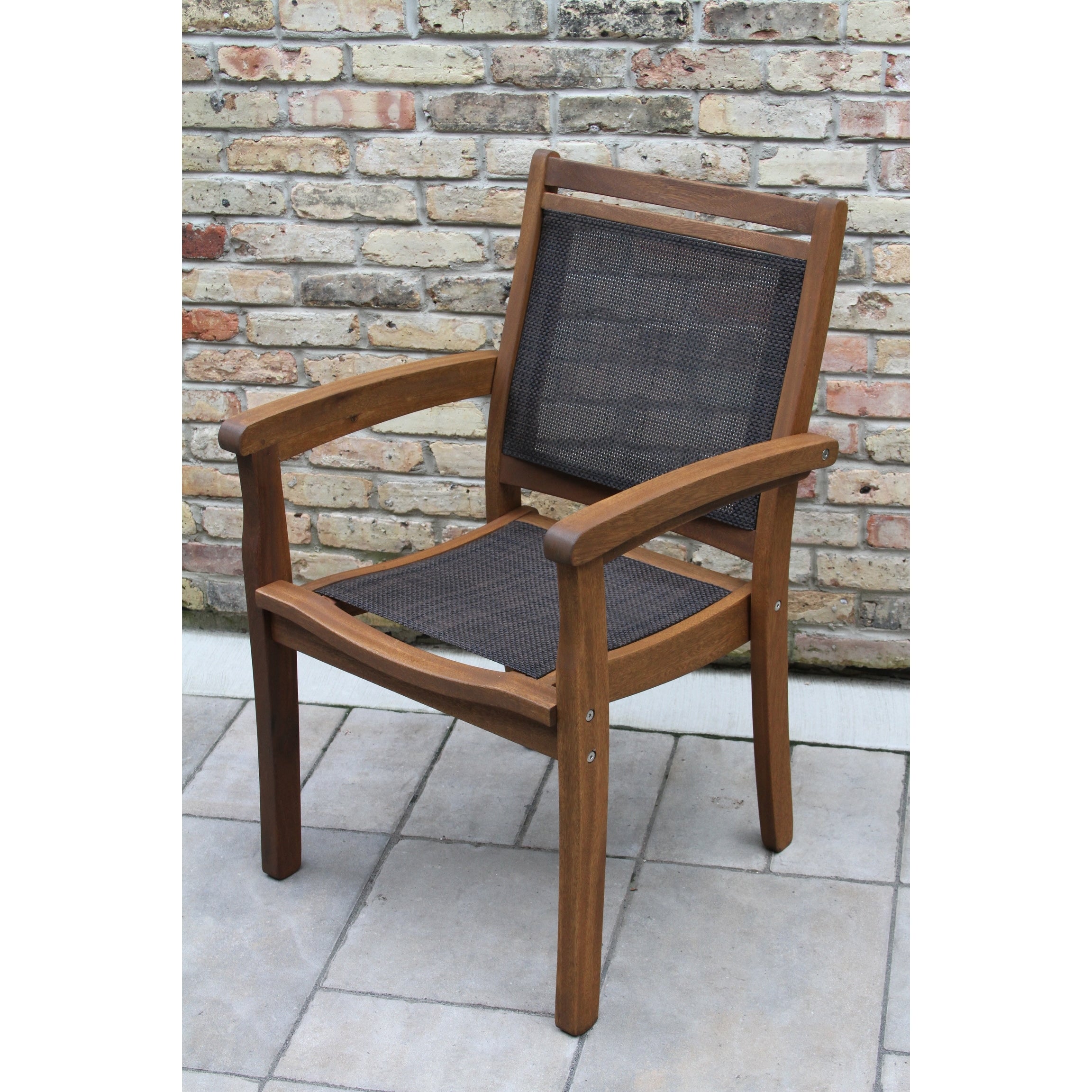 Havenside Home Eilara Eucalyptus And Dark Brown Sling Stacking Arm Chair