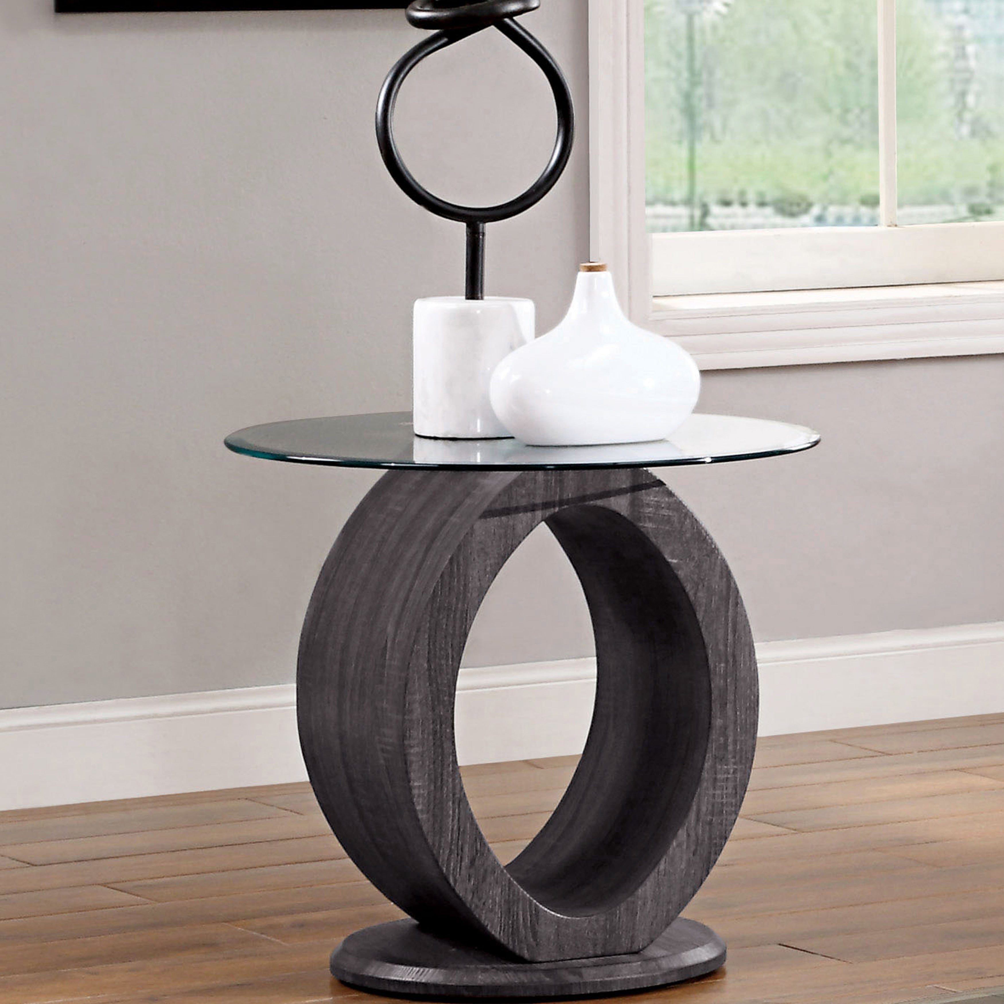 Strick Bolton Totte Contemporary Grey O Shaped End Table
