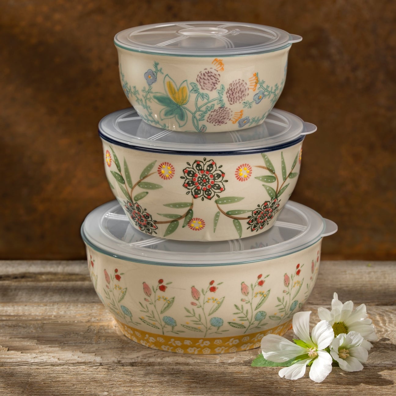 Euro Ceramica Ella Collection Assorted 3 Piece Storage Bowl Set Set Of 3