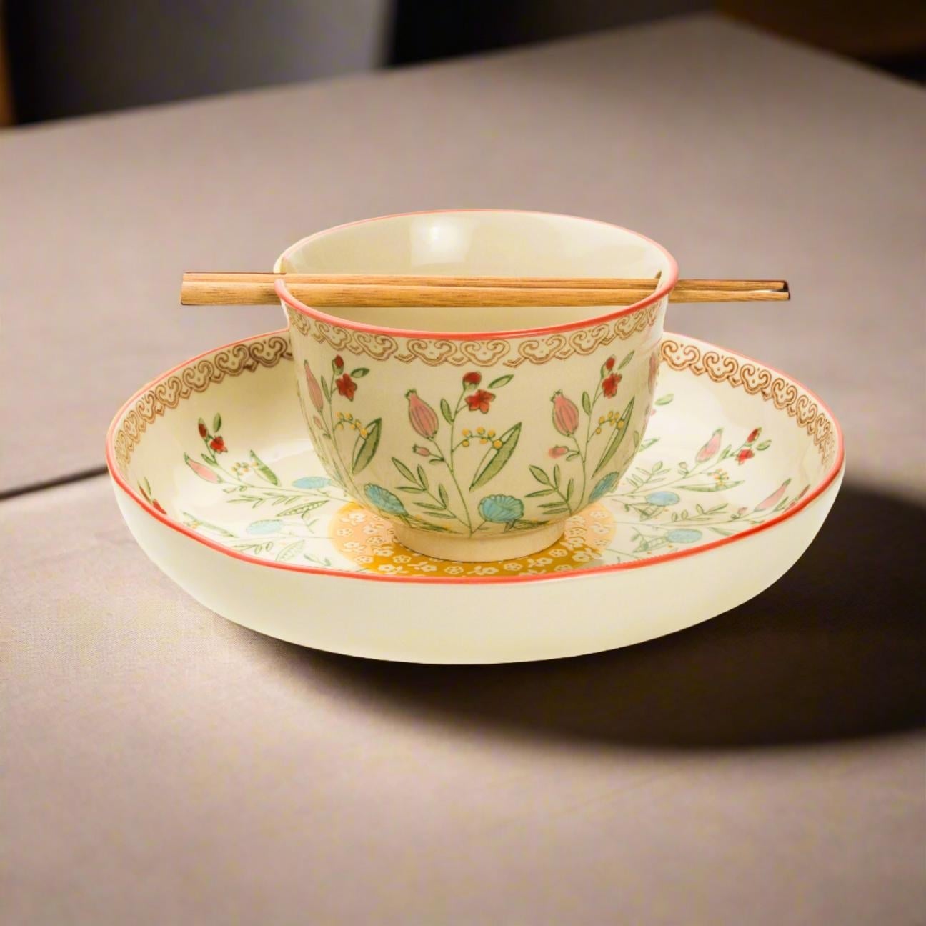 Euro Ceramica Ella Collection Multicolor 2 Piece Ramen And Dinner Bowl Set