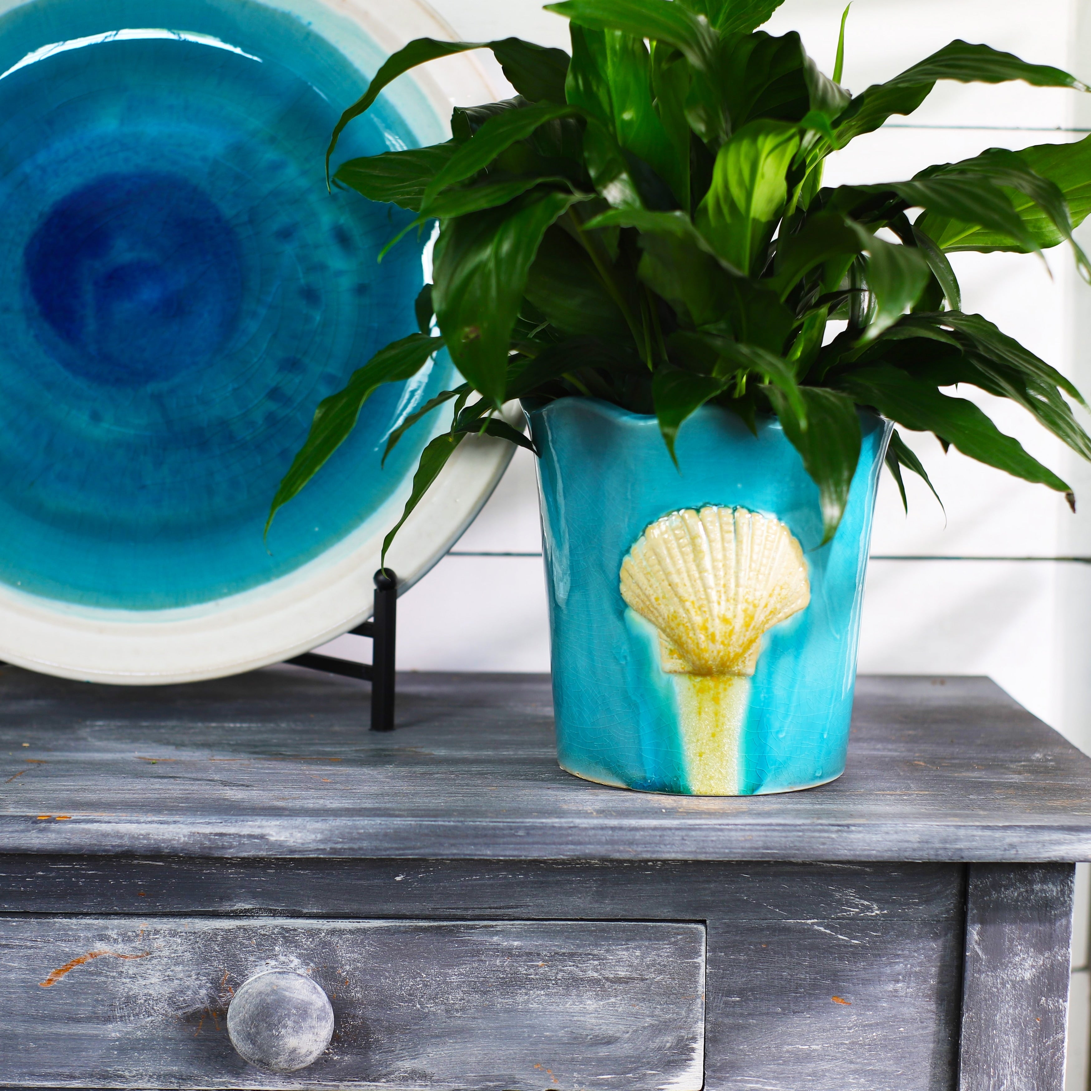 Claybarn Grotto Aqua Seashell Planter