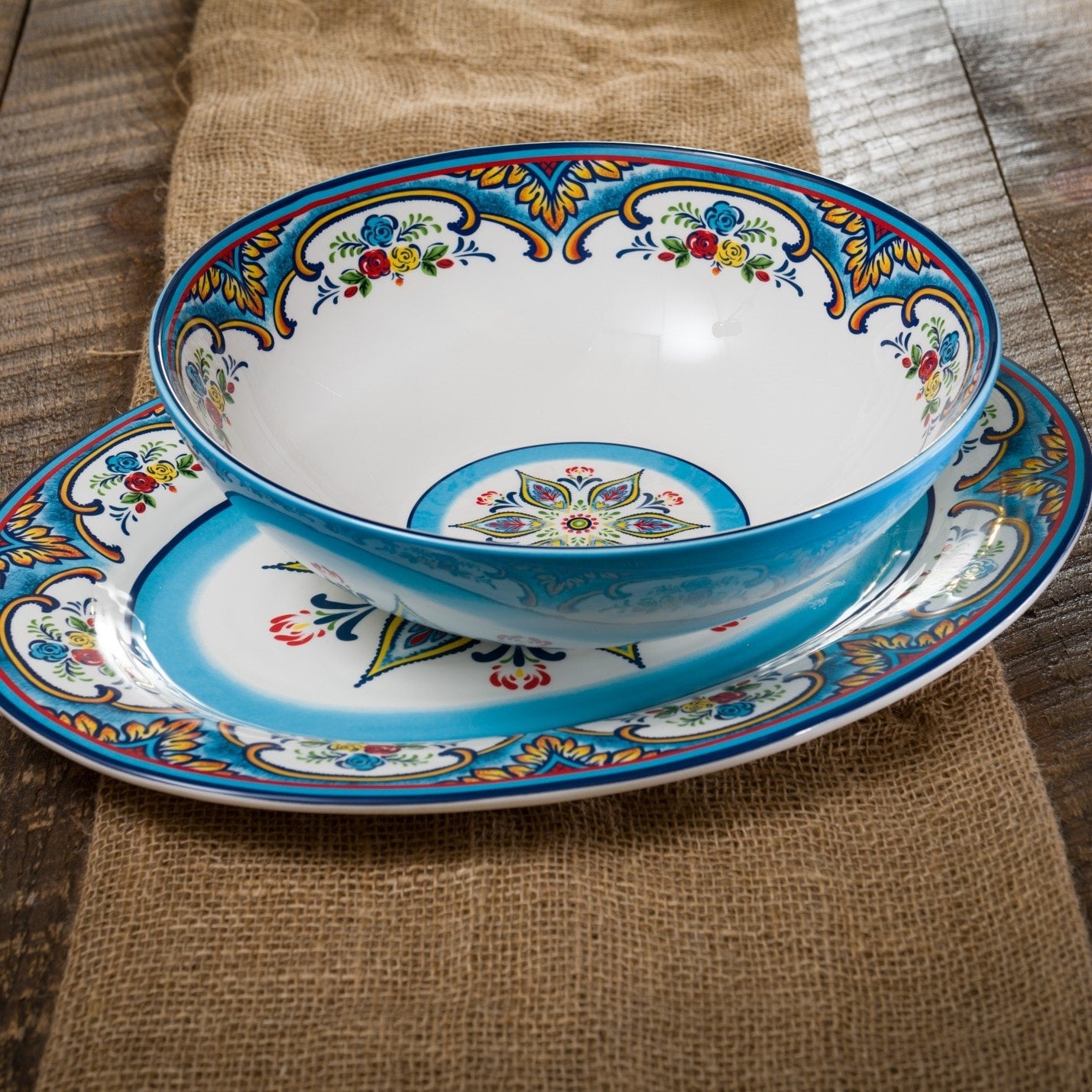 Euro Ceramica Zanzibar 2 Piece Serving Set Platter And Bowl
