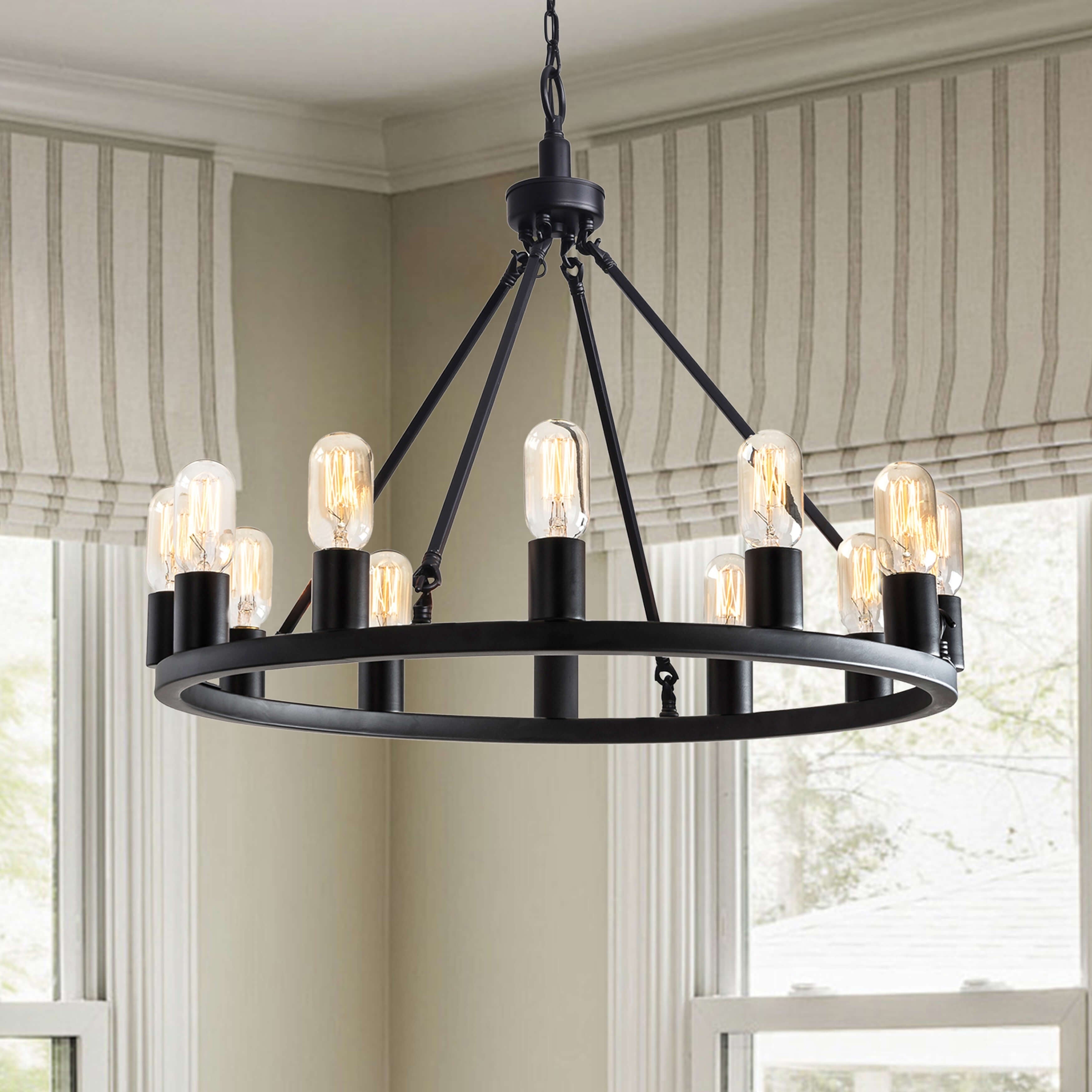 Viviana Black 12 Light Metal Round Chandelier N A