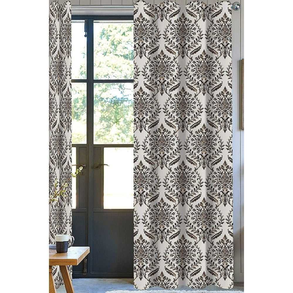 Eva Damask Designer Drapery Panel Set Of 2 Brown 100 Organic Cotton 2In 1 Construction Rod Pocket With Hidden Tab