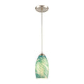 Evening Sky 5 Inch Wide 1 Light Mini Pendant In Satin Nickel With Blue Cloud Glass 5In W X 5In D X 9In H