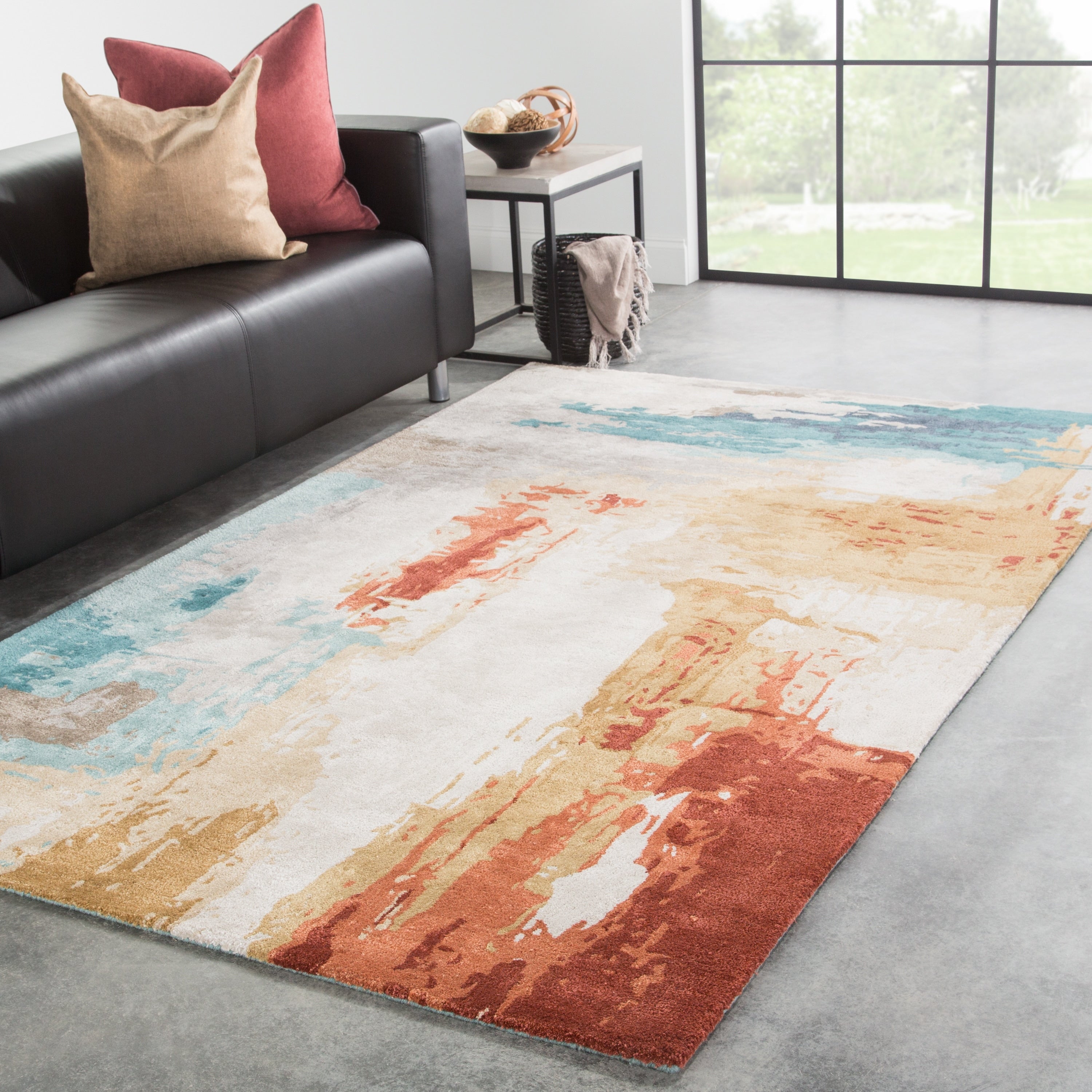 Evergood Handmade Abstract Blue Red Area Rug 5X8