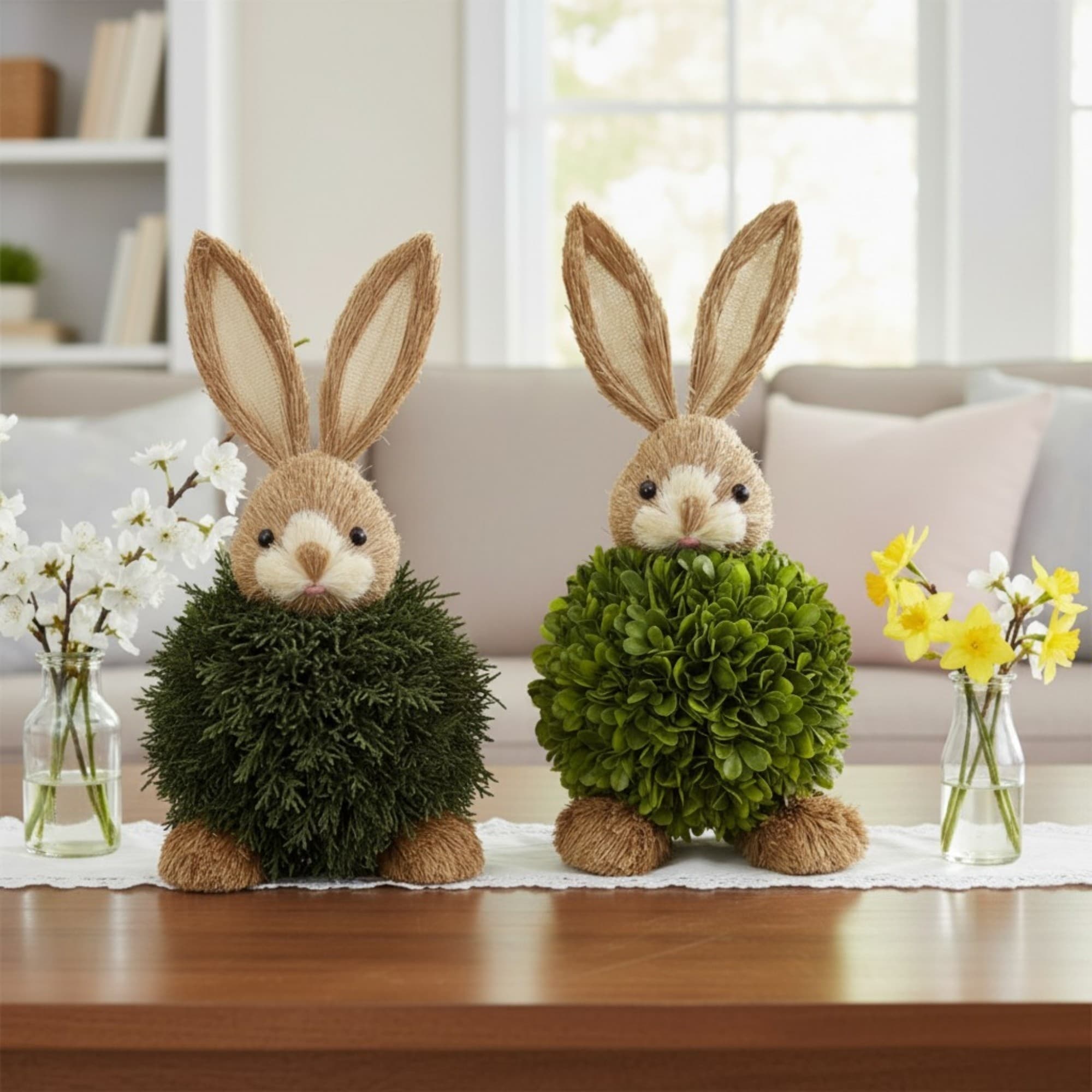 Evergreen Handcrafted Preserved Boxwood Cypress Bunny Topiary Set Of 2