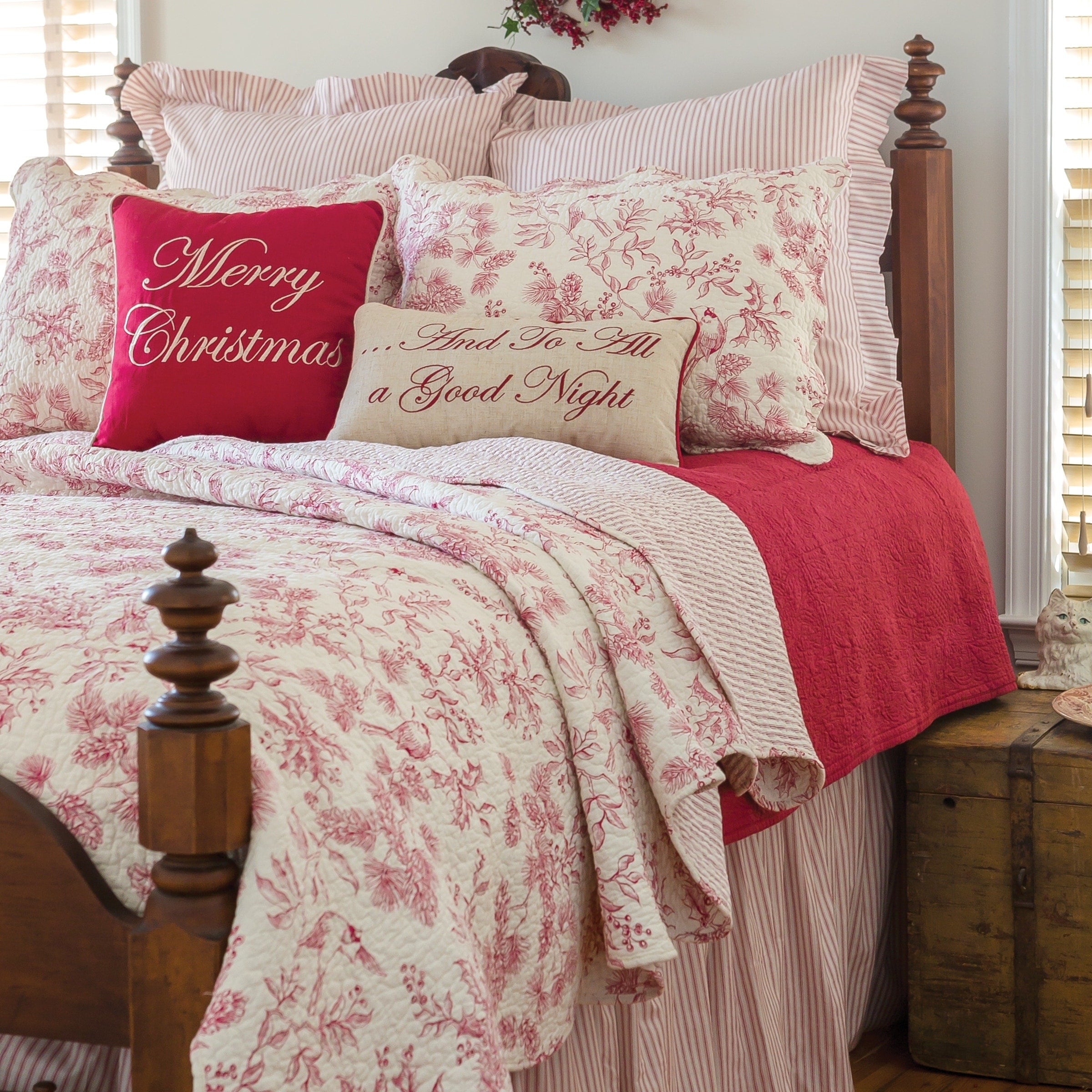 Evergreen Toile Cotton Quilt Set