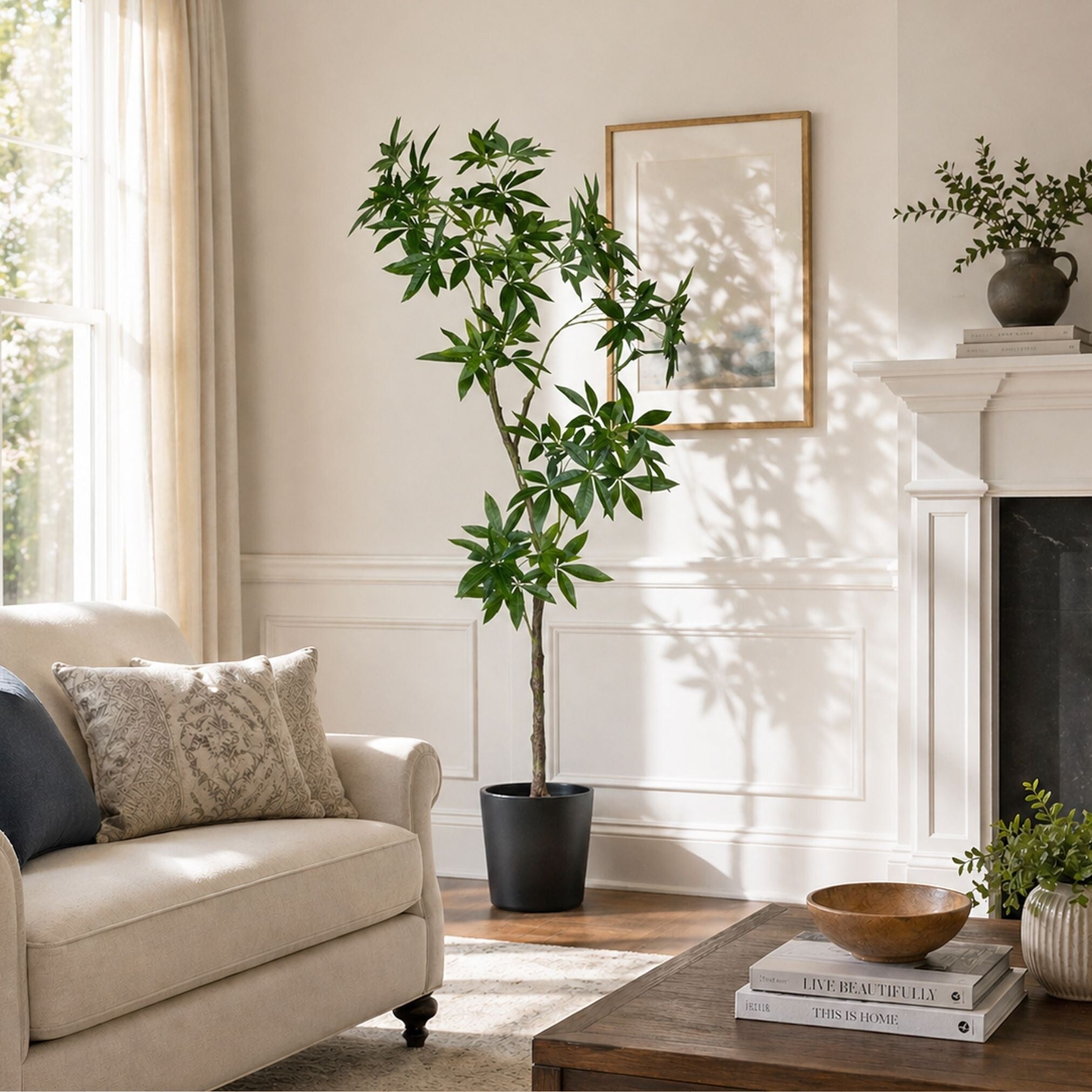 Everleaf 84 Faux Money Tree In Black Planter Pachira Aquatica In Nursey Pot