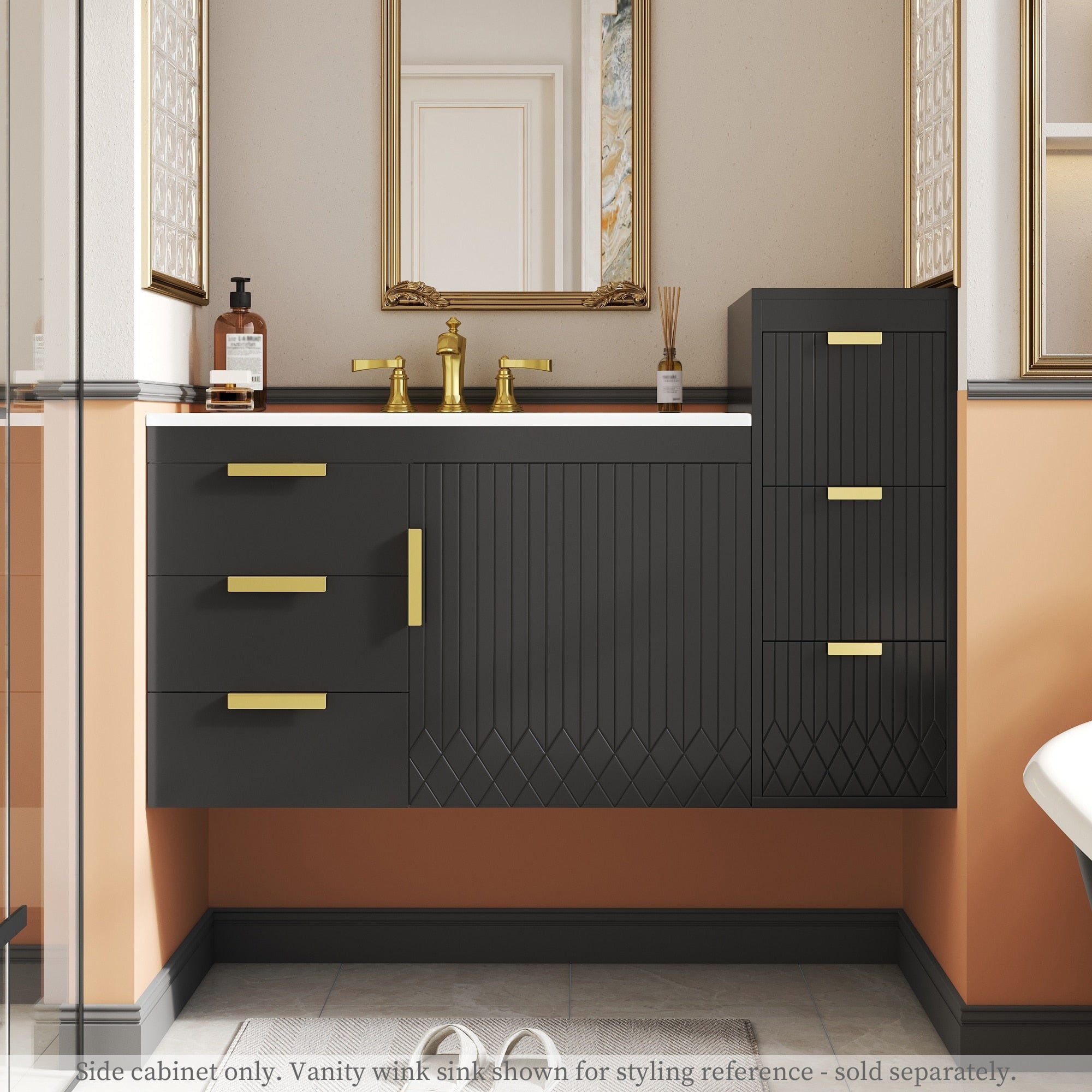 Evermont 12 Modern Floating Wall Mounted Storage Cabinet With L Shape Metal Handles Anti Spill Hole By Gdfstudio