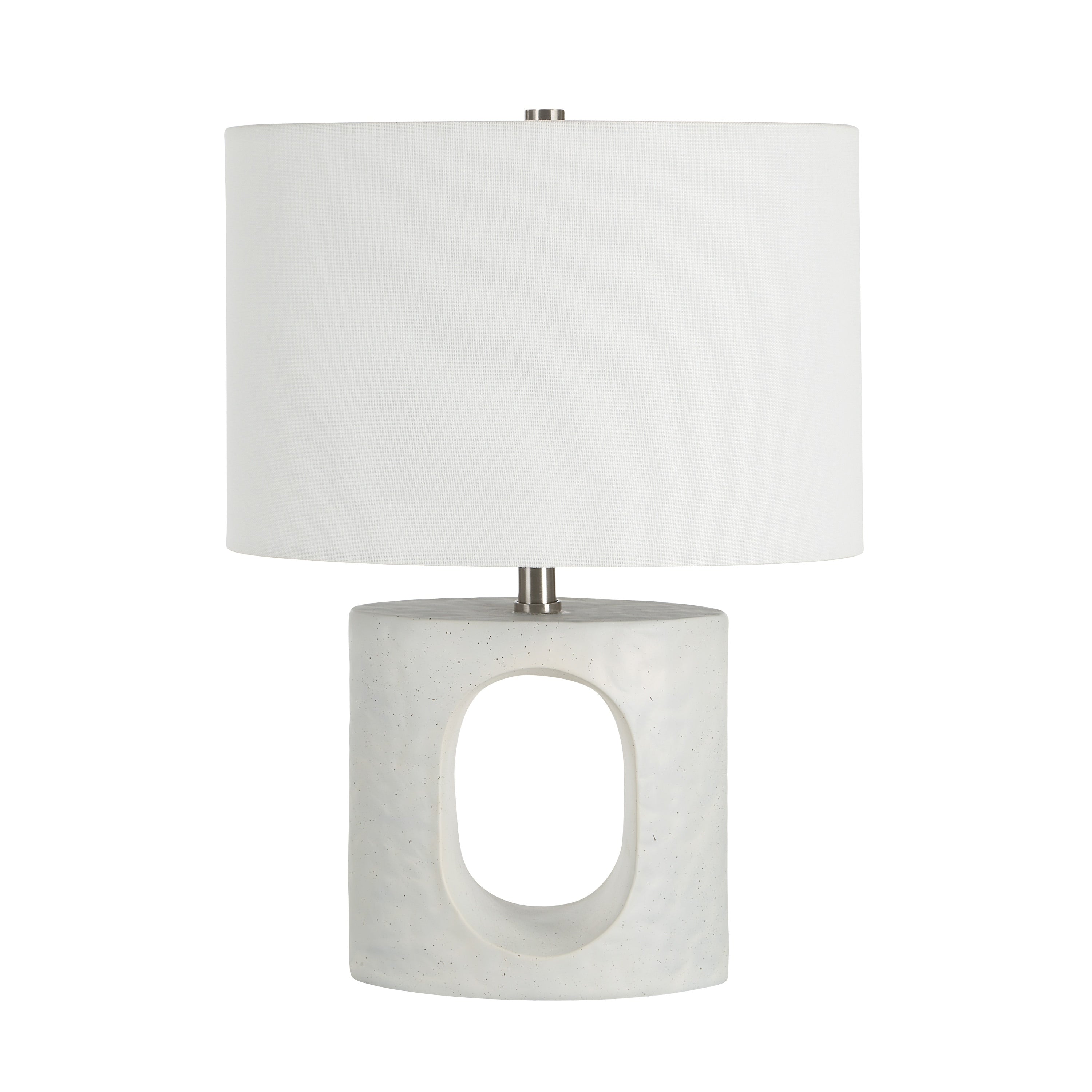 Everren Damian 16.5 Tall Grey With Black Speckled Resin Table Lamp With Drum Linen Shade