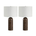 Everren Dorato 24.75 Tall Dark Brown Faux Travertine Table Lamp With Drum Linen Shade Set Of 2